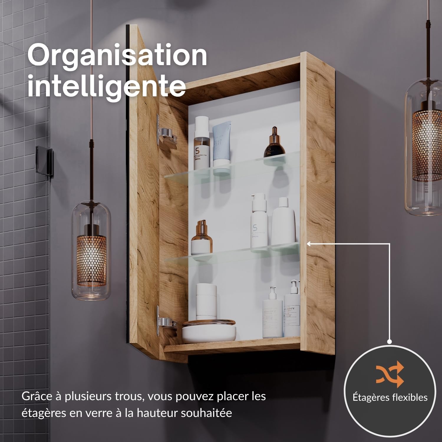 Planetmöbel Meuble sous lavabo avec Armoire de Toilette Ensemble de Meubles de Salle de Bain 40 cm pour Salle de Bain WC invités Chêne doré