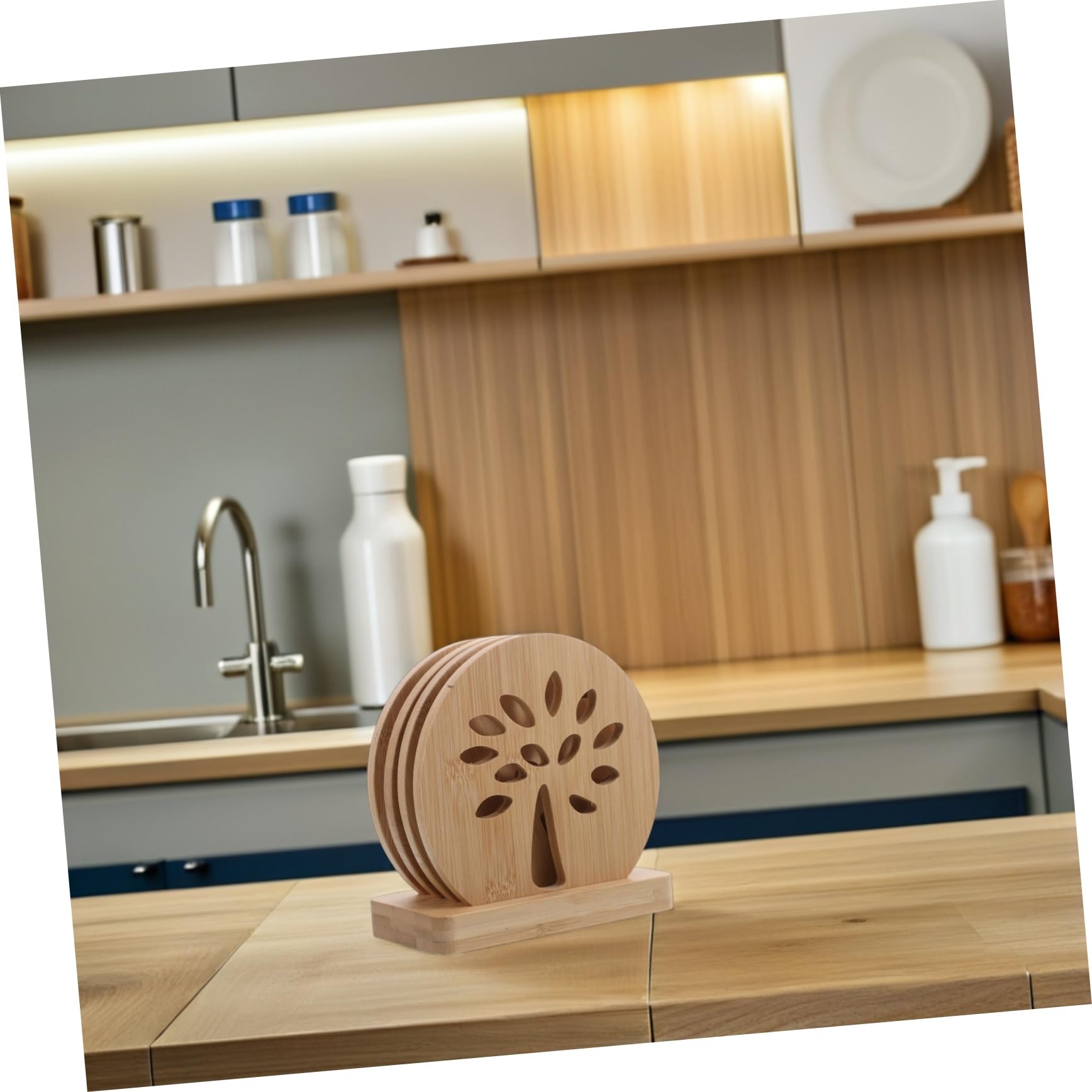Dessous de Plat Usage Multifonctionnel en Bambou, Antidérapants Lot de 4 pour Table à Manger Cuisine