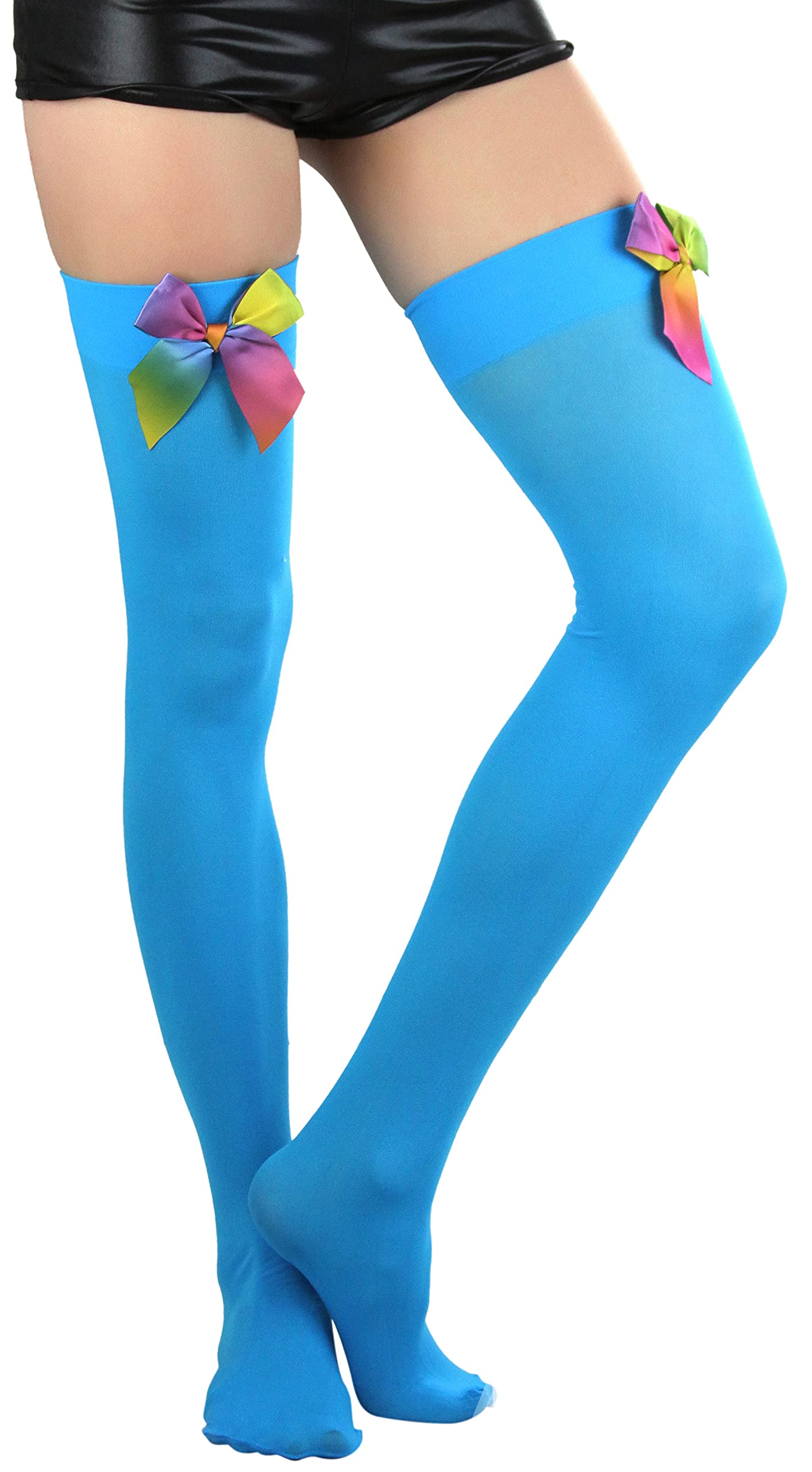ToBeInStyle Women’s Opaque Long Thigh High Stockings w/Decorative Front Satin Bow