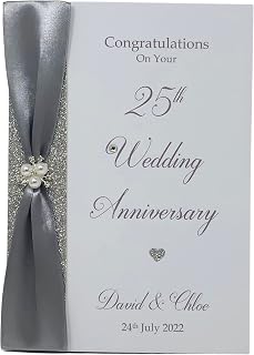 25th Wedding Anniversary Card - Silver 25 Year Twenty Fifth Anniversary Luxury Greeting Card, Personalised Gift for Wife, Husband, Parents, Couple, Friends