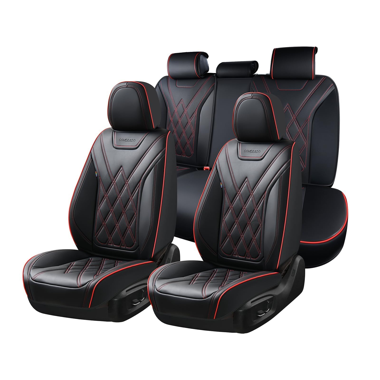 Coverado Car Seat Covers Full Set, Seat Covers for Cars, Front Seat Covers and Back Seat Cover Waterproof Leather Automotive Seat Cover, Universal Car Interior Protectors Cushion for Most Cars