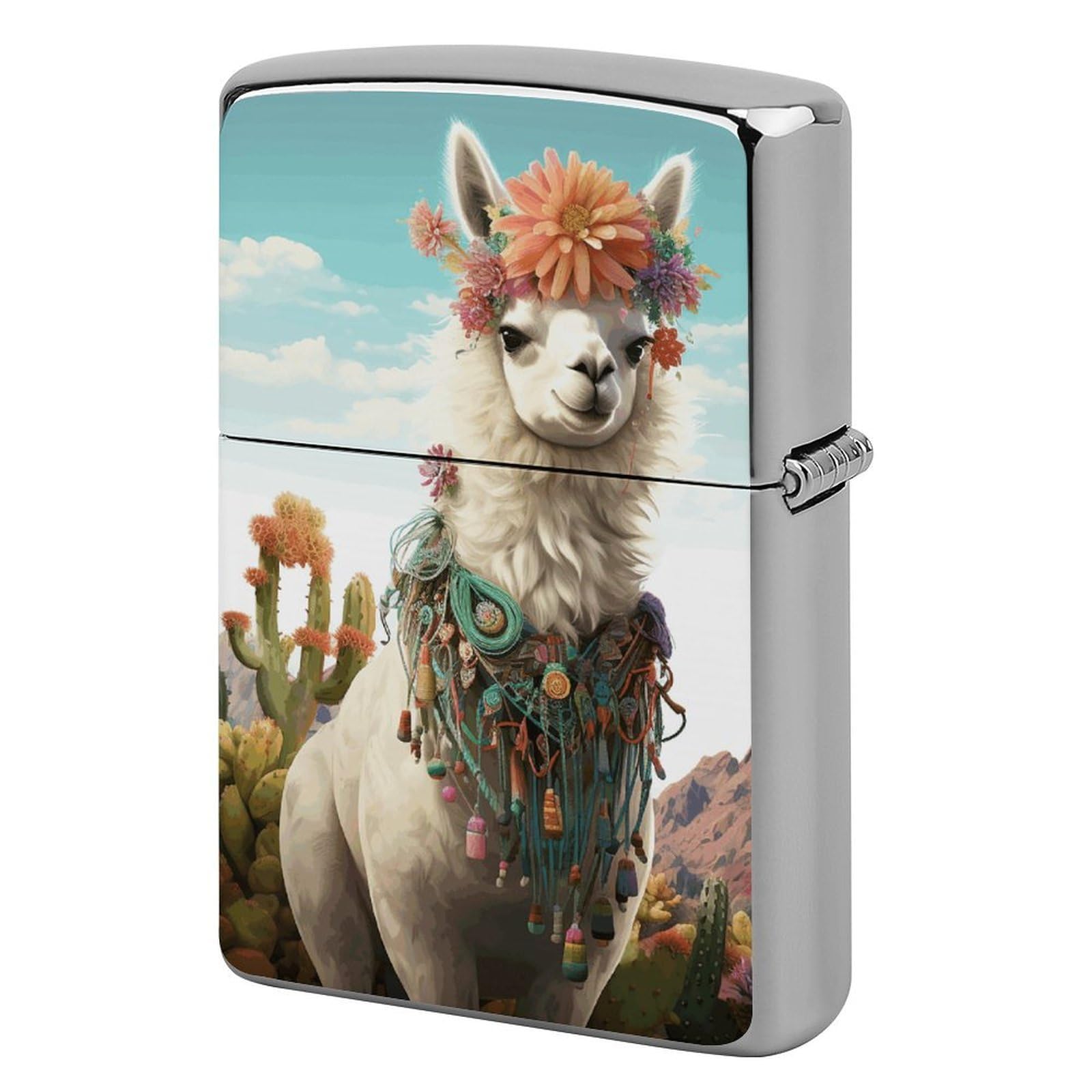 Mexican Llama Cactus Lighter Case Vintage Metal Lighter Cover Reusable Lighter Protective Sleeve Unique Design Personalized Lighter Sleeve Holder Against Dust and Scratches
