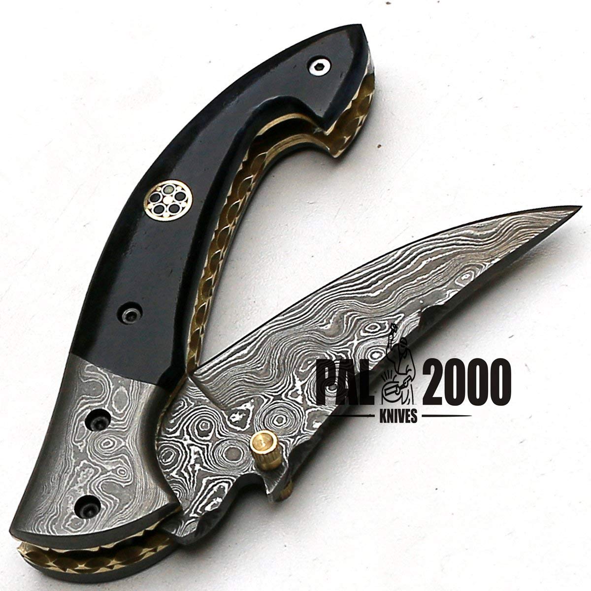 8736 Coltello tascabile in acciaio damasco fatto a mano con fodero legale per trasportare meno di 7 cm Lama