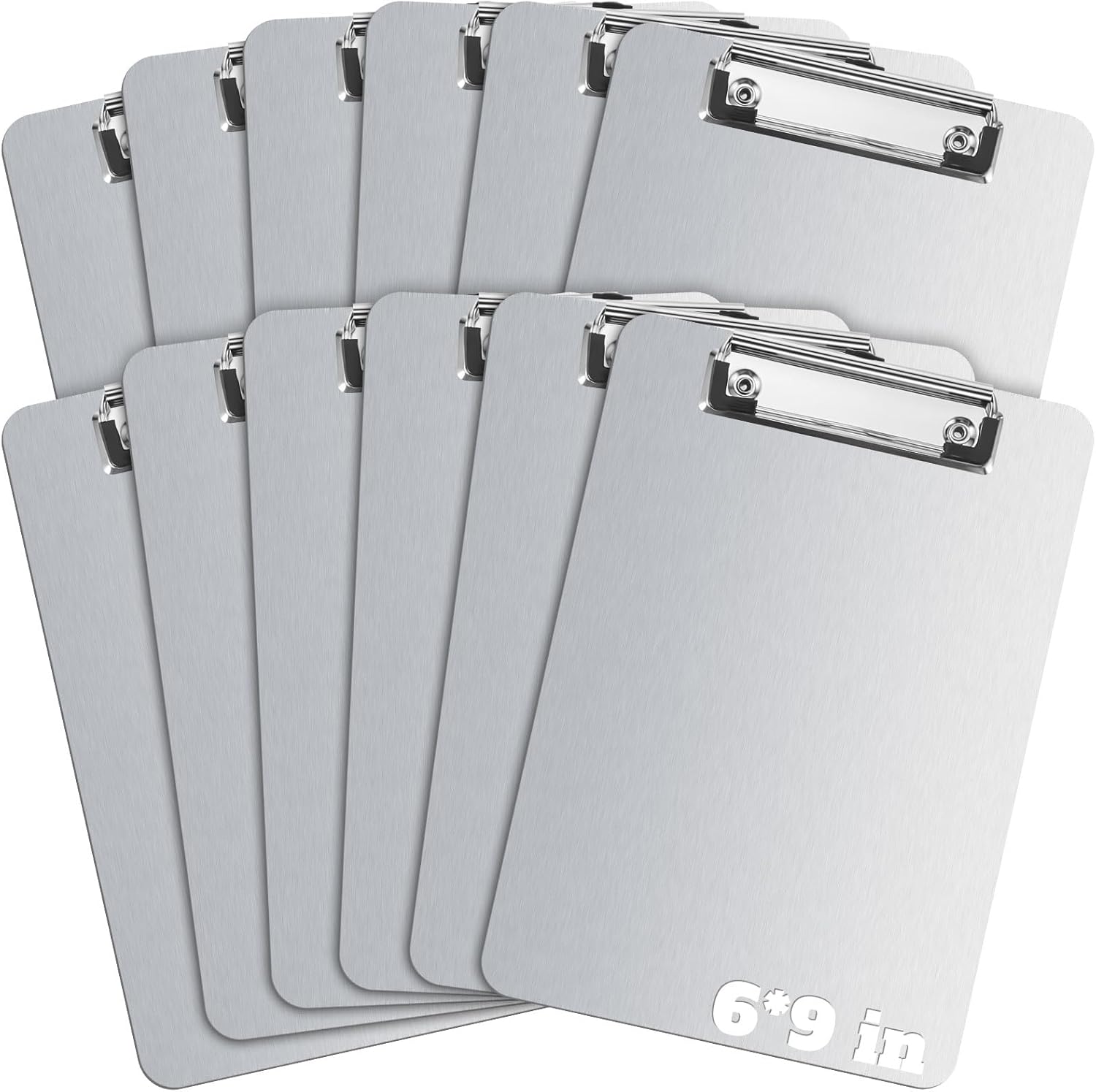 Henoyso 12 Pack 6×9 Inch Mini Aluminum Clipboards Bulk A5 Small Metal Clip Boards Memo Size with Durable Low Profile Clip & Hanging Hole for Classroom, Field Work, Construction, Inspection & Office