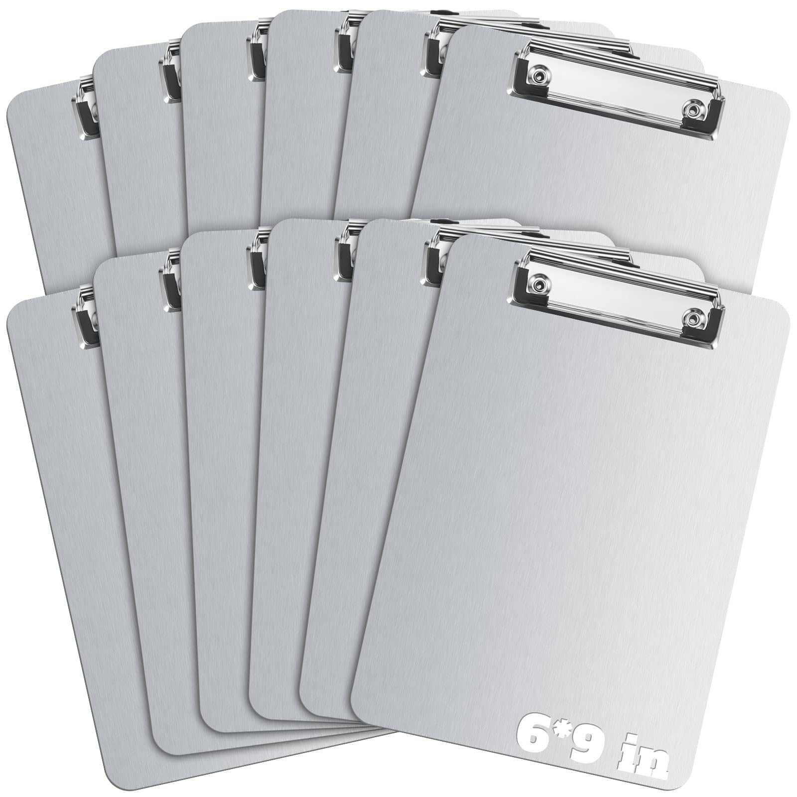 Henoyso 12 Pack 6×9 Inch Mini Aluminum Clipboards Bulk A5 Small Metal Clip Boards Memo Size with Durable Low Profile Clip & Hanging Hole for Classroom