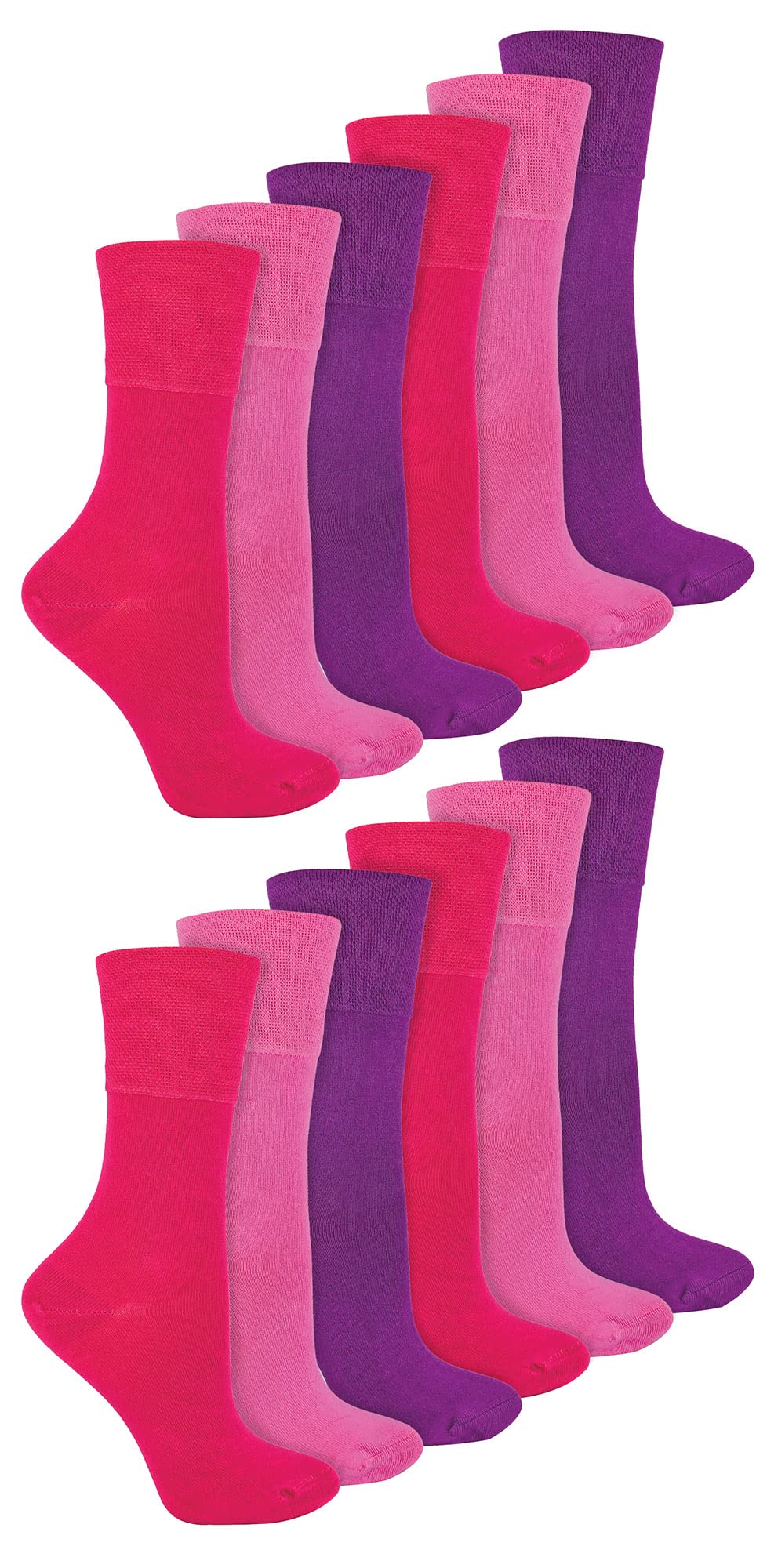 Iomi Women's Pink - 12 Pair Multipack Diabetic Bamboo Socks | Extra Wide Seamless Socks With Non Elastic Gentle Grip Top (4-8, )