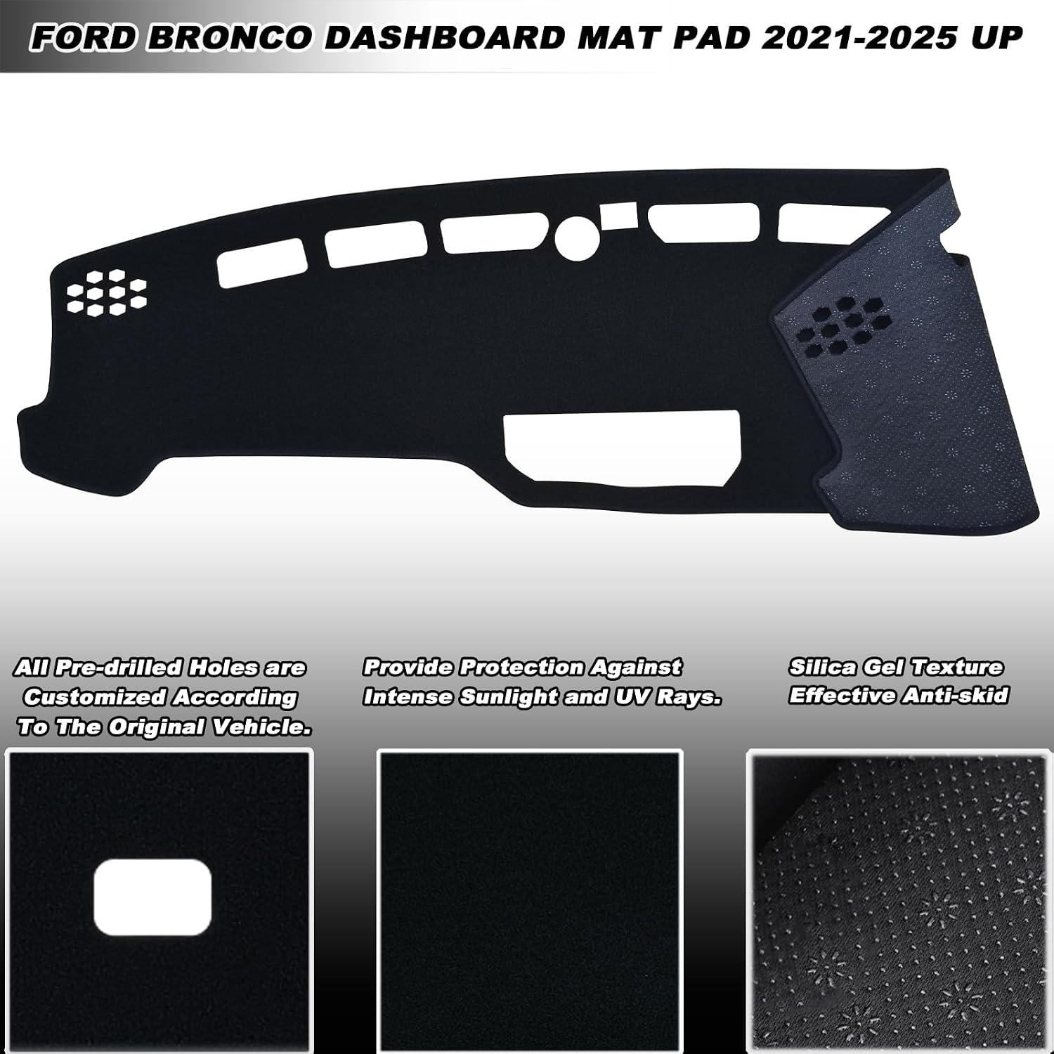 Dash Mat Cover Interior Dashboard Protector pad Compatible with Ford Bronco SUV 2021 2022 2023 2024 2025 Dashboard mat Cover Pad Carpet Protector