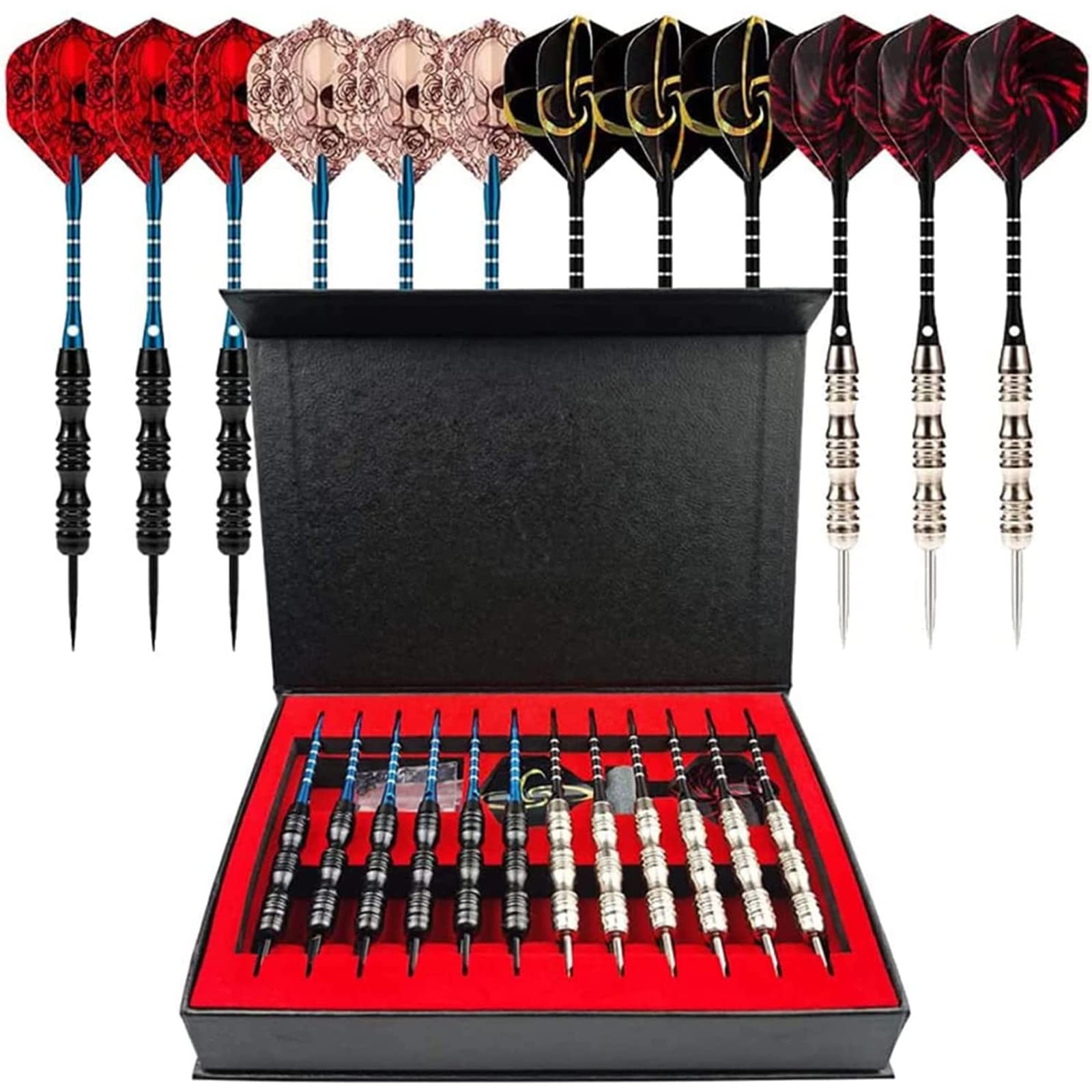 Beauenty 12PCS/SET Tip Darts With High Quality Steel Darts Hard Needle Darts Suit Professional Darts With Box Best Gift Indoor Sport Flights + Darts Sharpener + An Gift Box