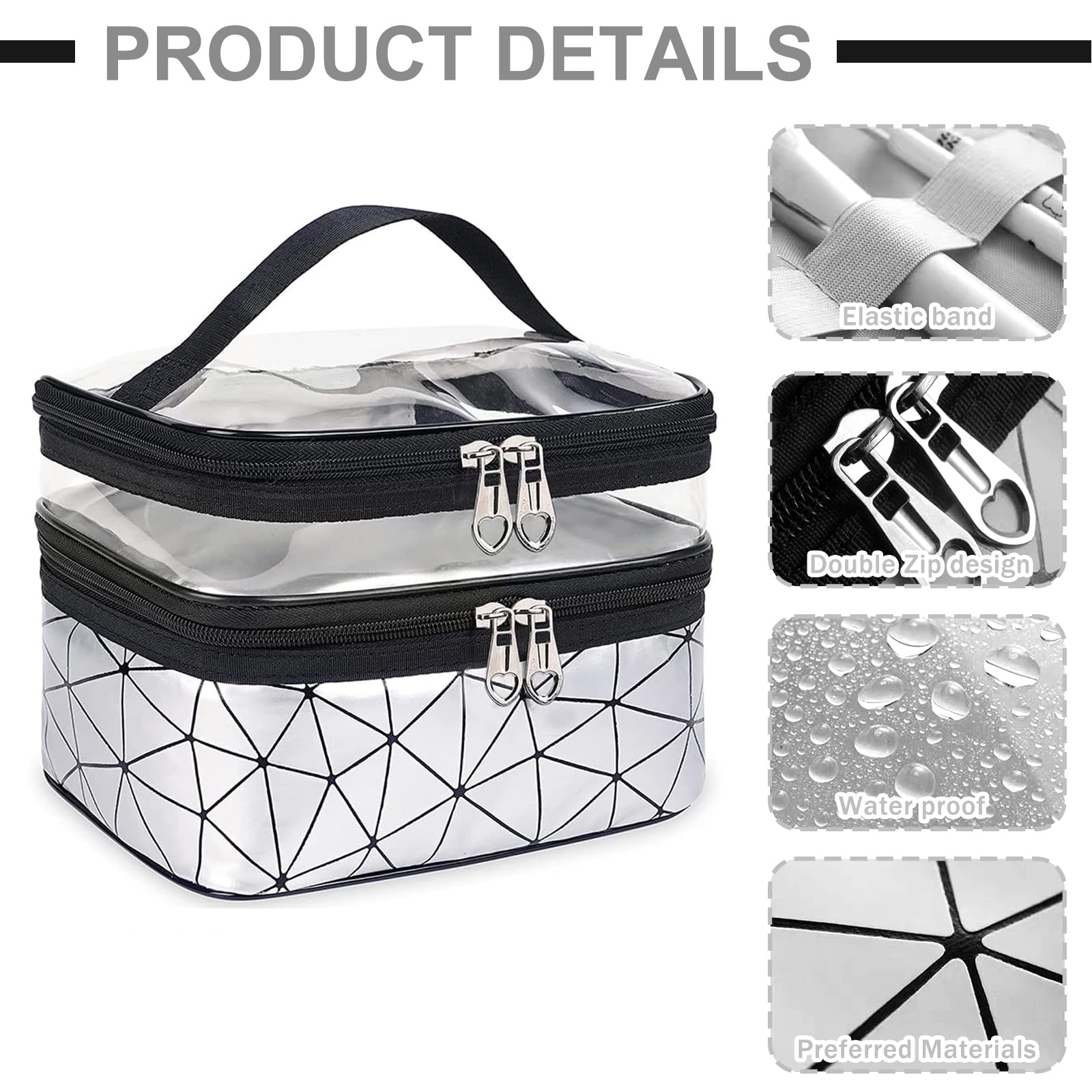 Makeup Bag, 2 PCS Silvery Cosmetic Bags - Image 3