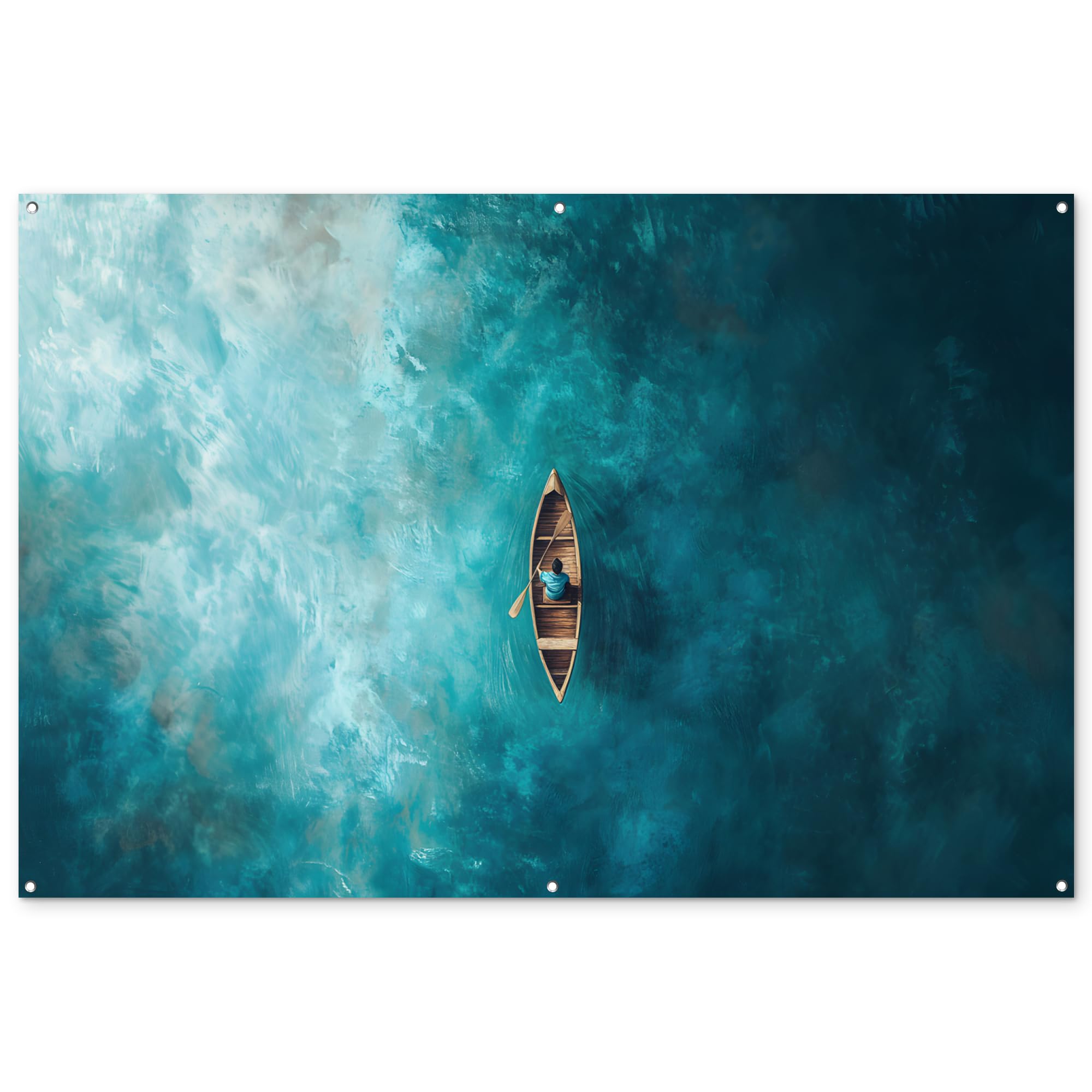 MuchoWow© Decoracion Jardin Exterior Decoración Pared Póster De Jardín | 180x120 cm - Balcón Wall Decoration Patio Posters Decorativos Terraza Barco - Agua - Azul