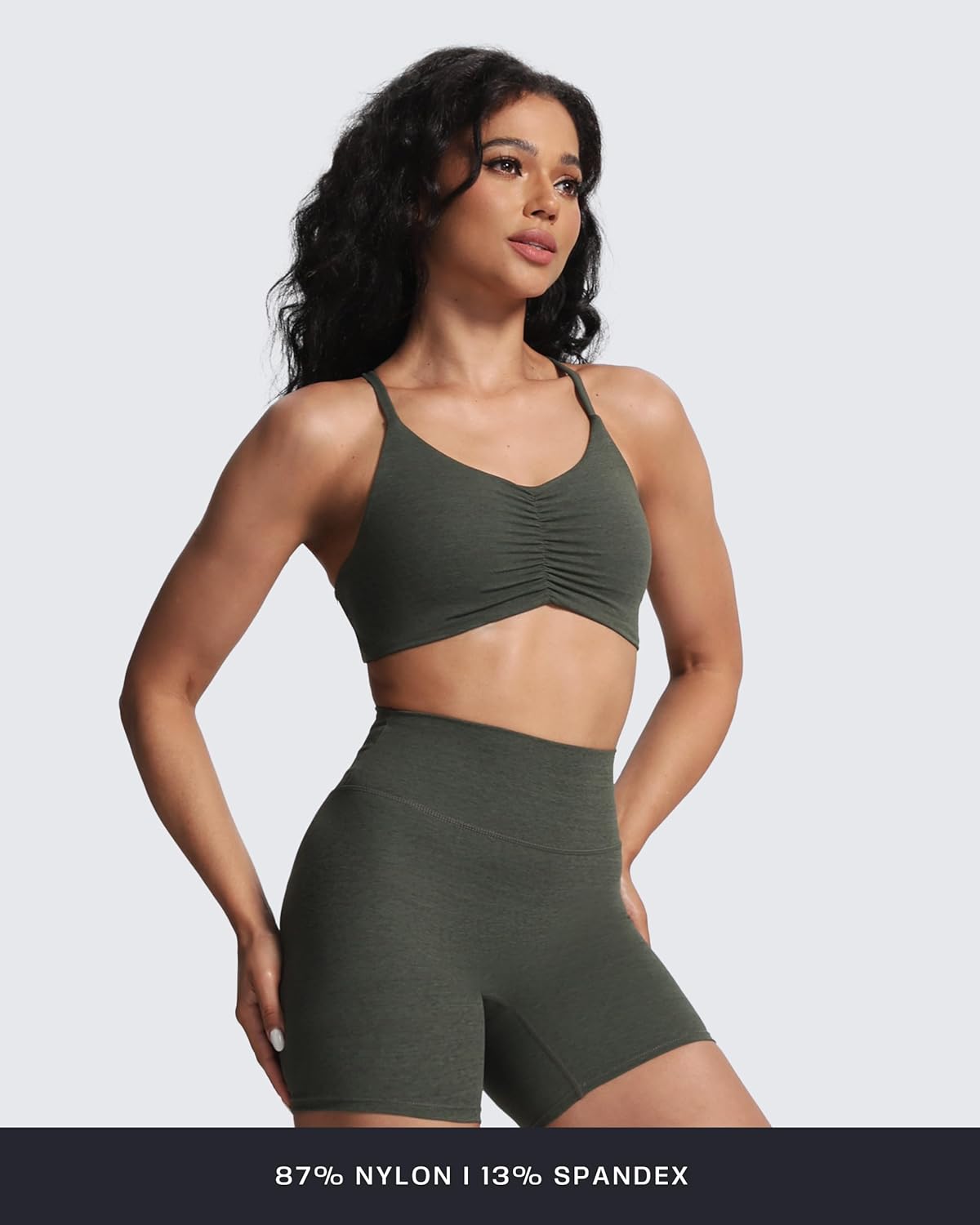 Aoxjox Women's Workout Sports Bras Ruched Rachel Fitness Training Gym Bra Yoga Crop Tank - Image 3