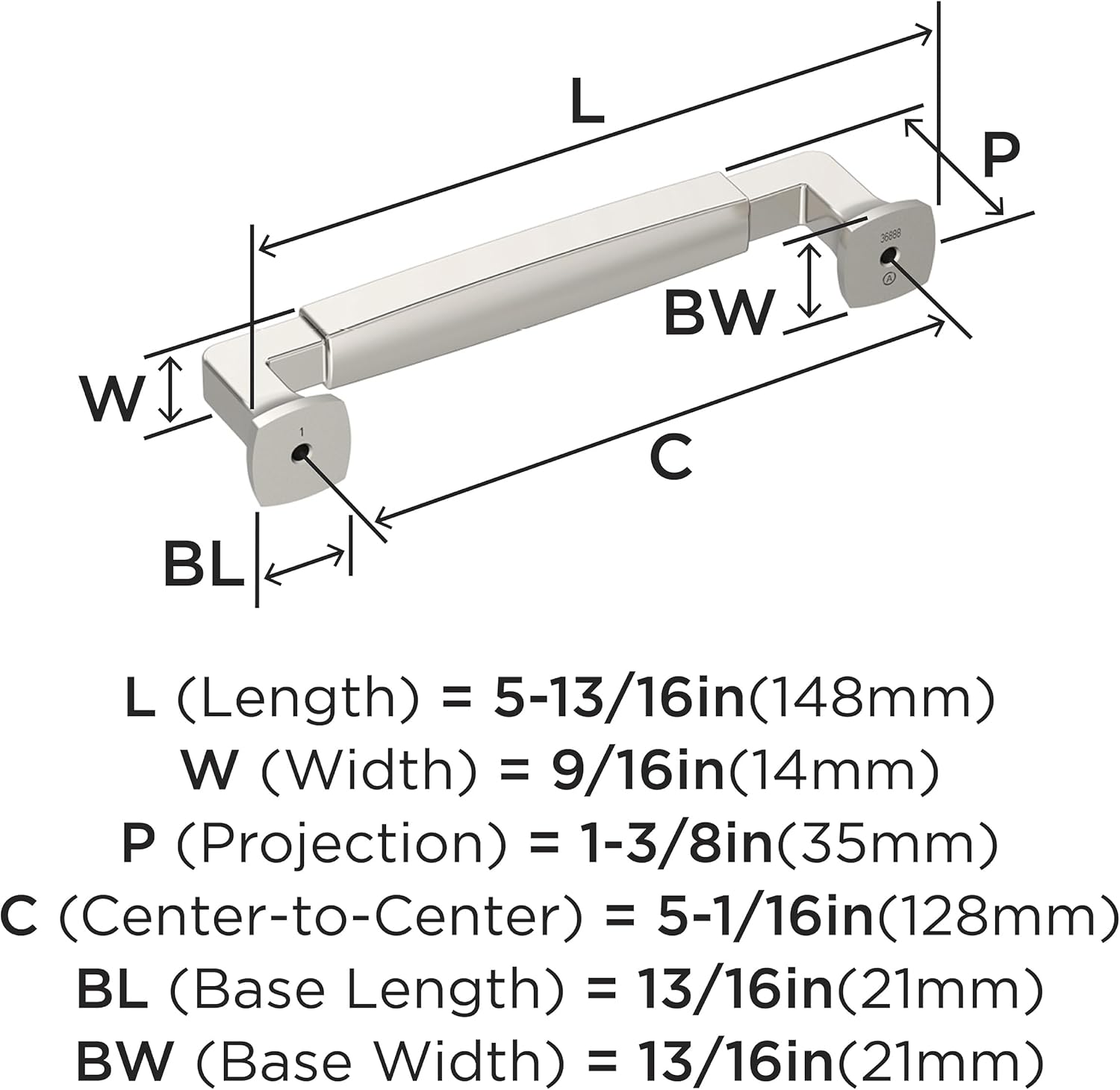 Amerock BP36888PN | Stature 5-1/16 inch (128mm) Center-to-Center Polished Nickel Cabinet Pull | Kitchen Cabinet Hardware | Furniture Hardware | Drawer Handle