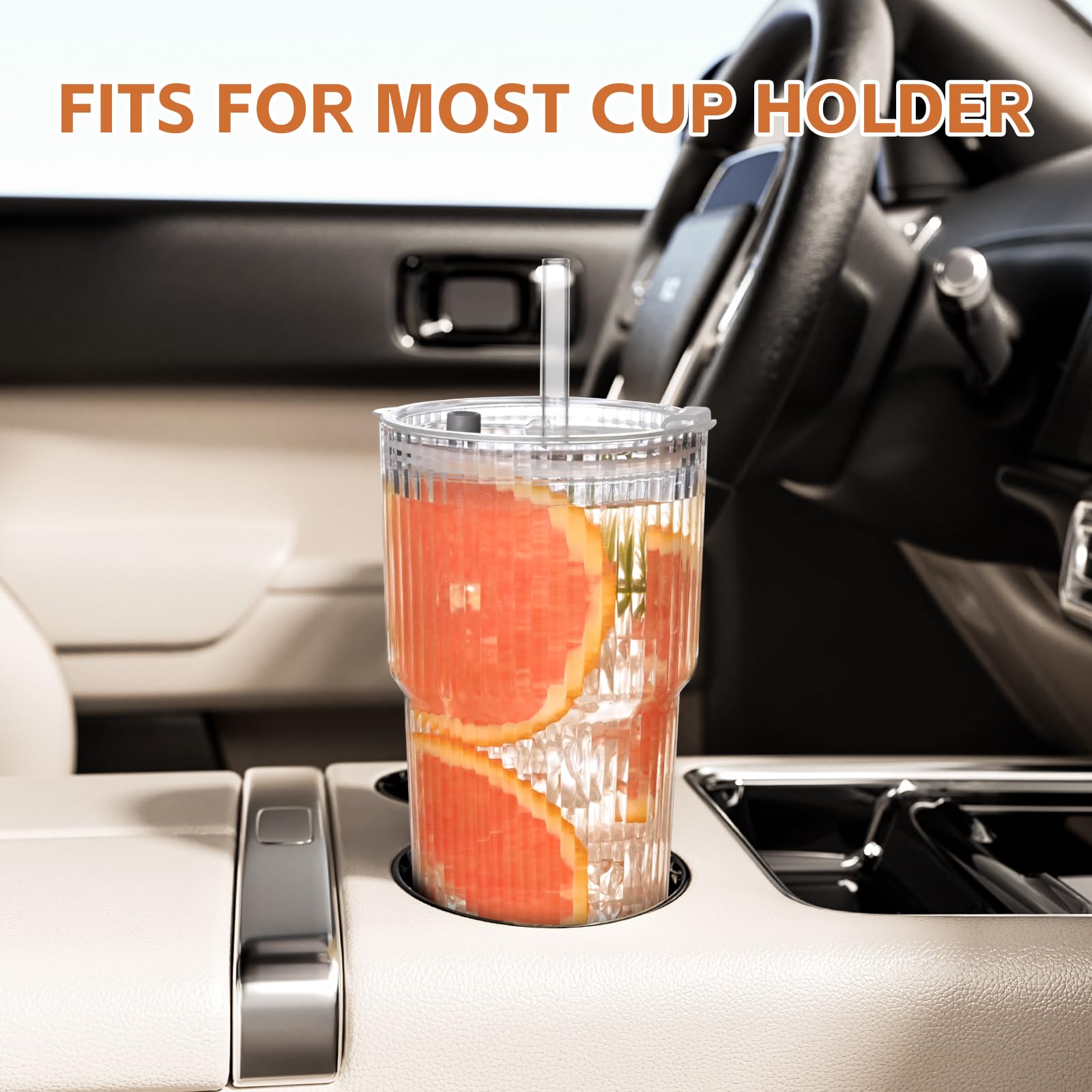 AUFXKOO 0oz Ribbed Glass Cups with Lids and Straws,2PCS Glass Tumbler with Straw and Lid,Drinking Glasses for Iced Coffee Cups,Juice,Smoothies