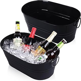 Galvanized Tub Beverage Tubs, 2pcs Metal Ice Buckets for Cocktail Bar 3 Gallon Wine