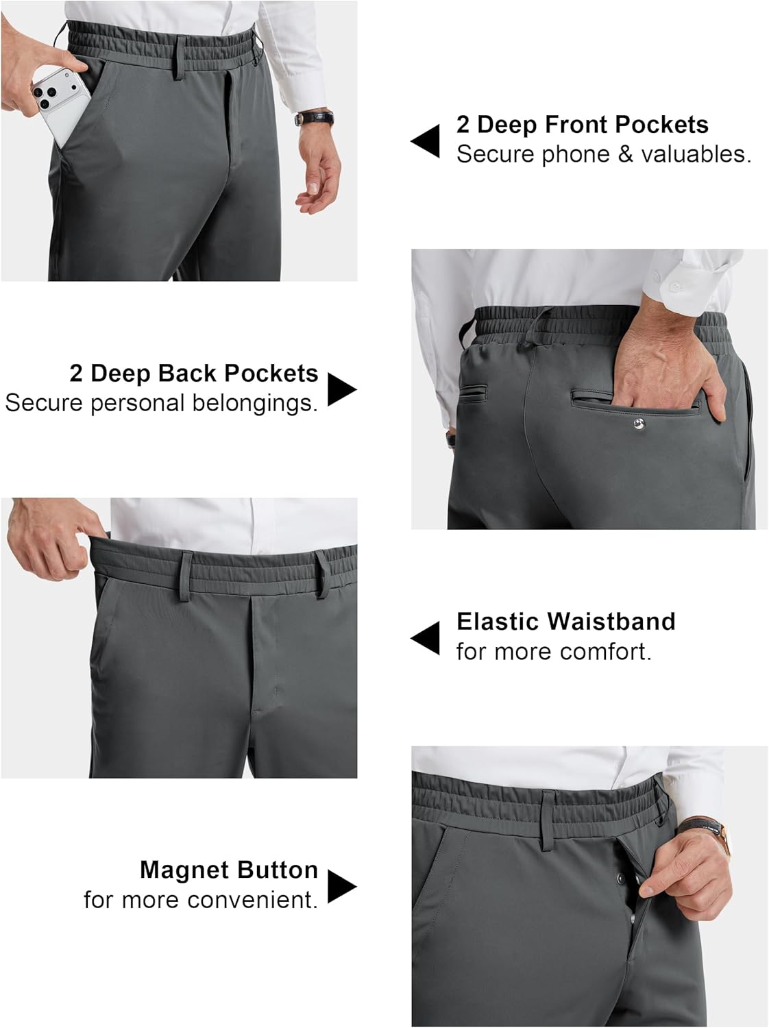 Mens Elastic Waist Pants for Seniors with Magnet Button No Iron Stretch Expandable Waist Slacks for Elderly - Image 3