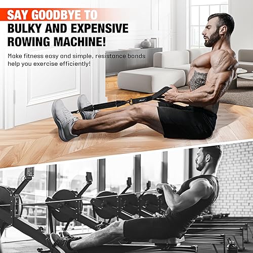 Miniatura 4 de HPYGN Bandas de resistencia de remo, el mejor reemplazo para máquina de remo, equipo de entrenamiento de gimnasio en casa para espalda, brazos,
