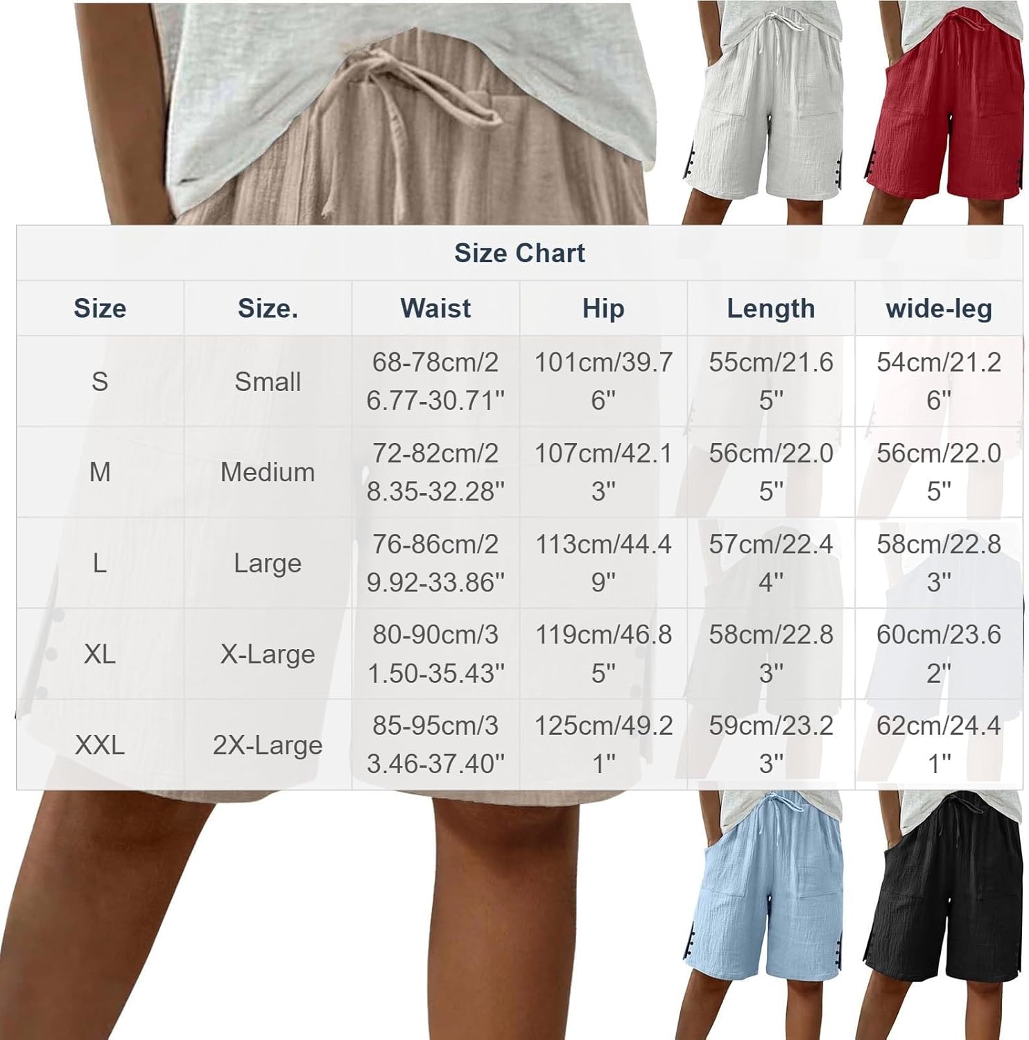 Women Casual Bermuda Shorts Summer Slit Hem Vacation Beach Shorts Drawstring Wide Leg Loose Bermuda Pants with Pocket