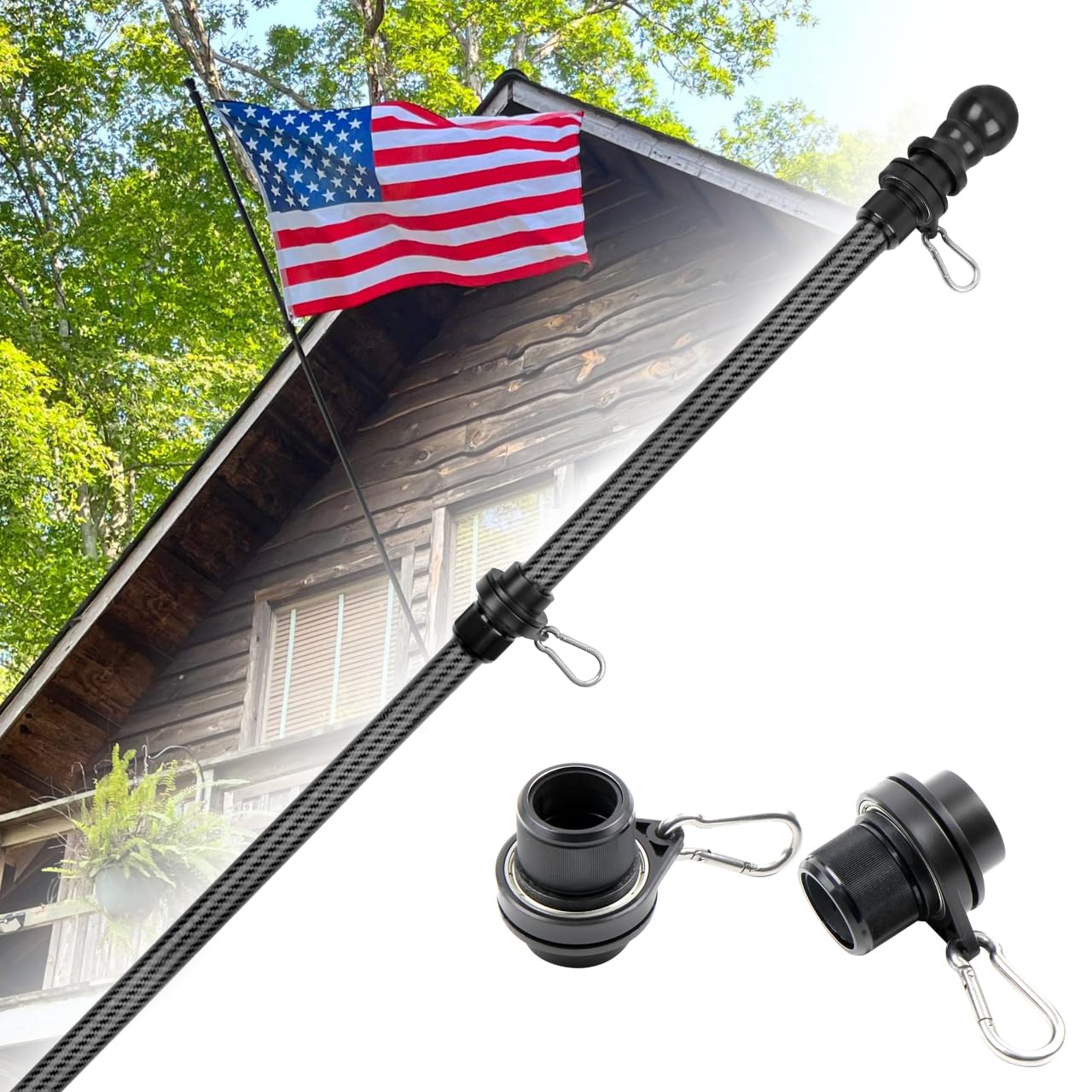 HIBLE Tangle Free Flag Pole 7 FT Carbon Fiber Flag Pole 1 Inch Black Flag Pole for House 6 Sections Adjustable Flag Poles (Flag Pole Only) — image 1