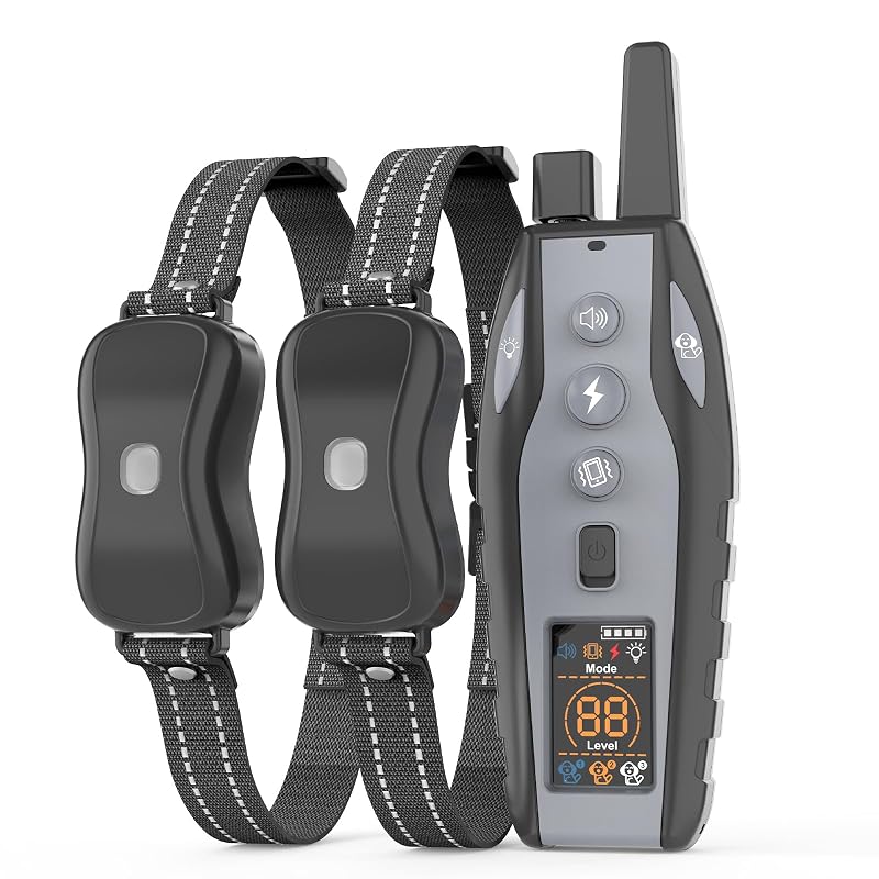 Coleira de Adestramento Eletrônica para Cães BCPETMY com Tela Colorida, 3 Modos, Controle de 1.005 m, Preta e Cinza, Pacote com 2