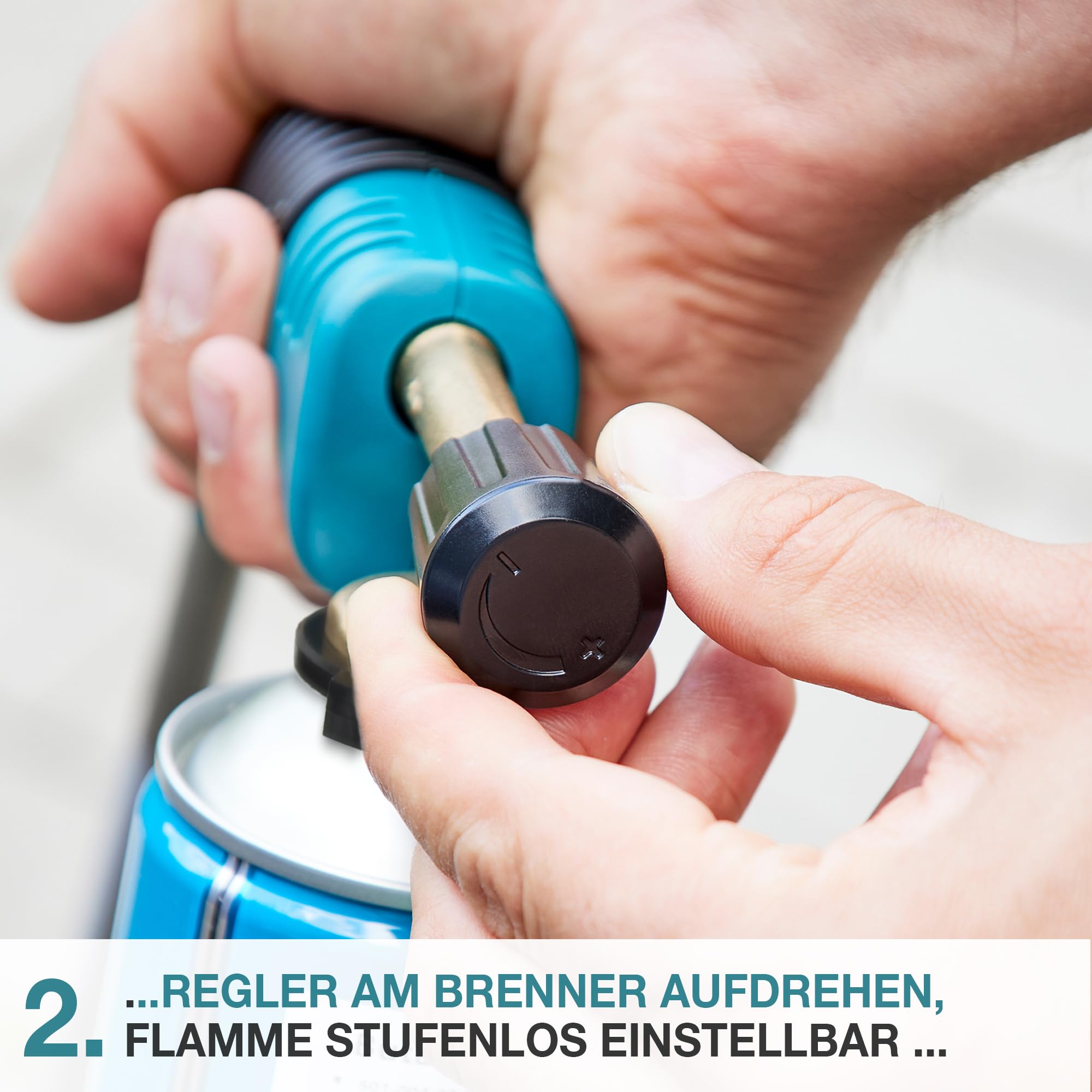 TOM Gas Unkrautbrenner Set + 8 x 400 ml Universal Gasflasche mit Schraubgewinde – Abflämmgerät ideal zur Unkrautvernichtung auf Pflastersteinen, Gehwege, Pflasterfugen