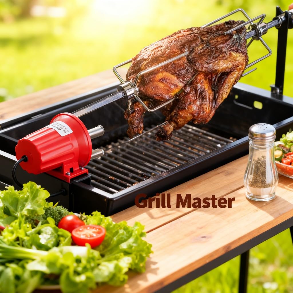 Tourne Broche Barbecue Electrique 12V, Moteur Rotisserie 6RPM, ABS Résistant, Charge 28KG - Rotation Constante, USB Boost, Facile à Installer pour Méchoui et Barbecue Vertical