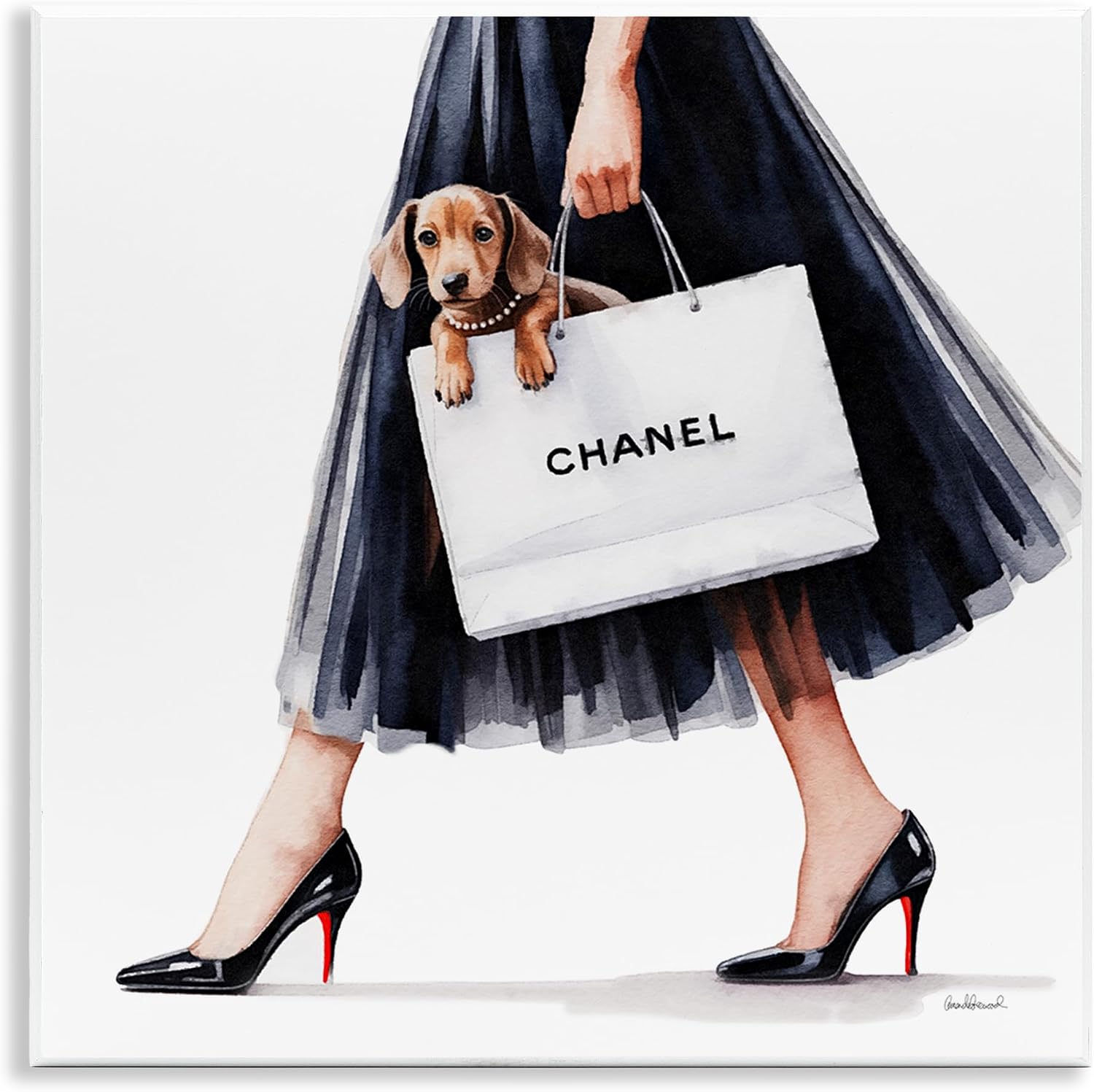 'Elegant Dog & Shopping Bag'| Canvas Art | Stupell Industries | 24 x 24 Inches, Easy to Hang and Sturdy, Made in USA, by Amanda Greenwood