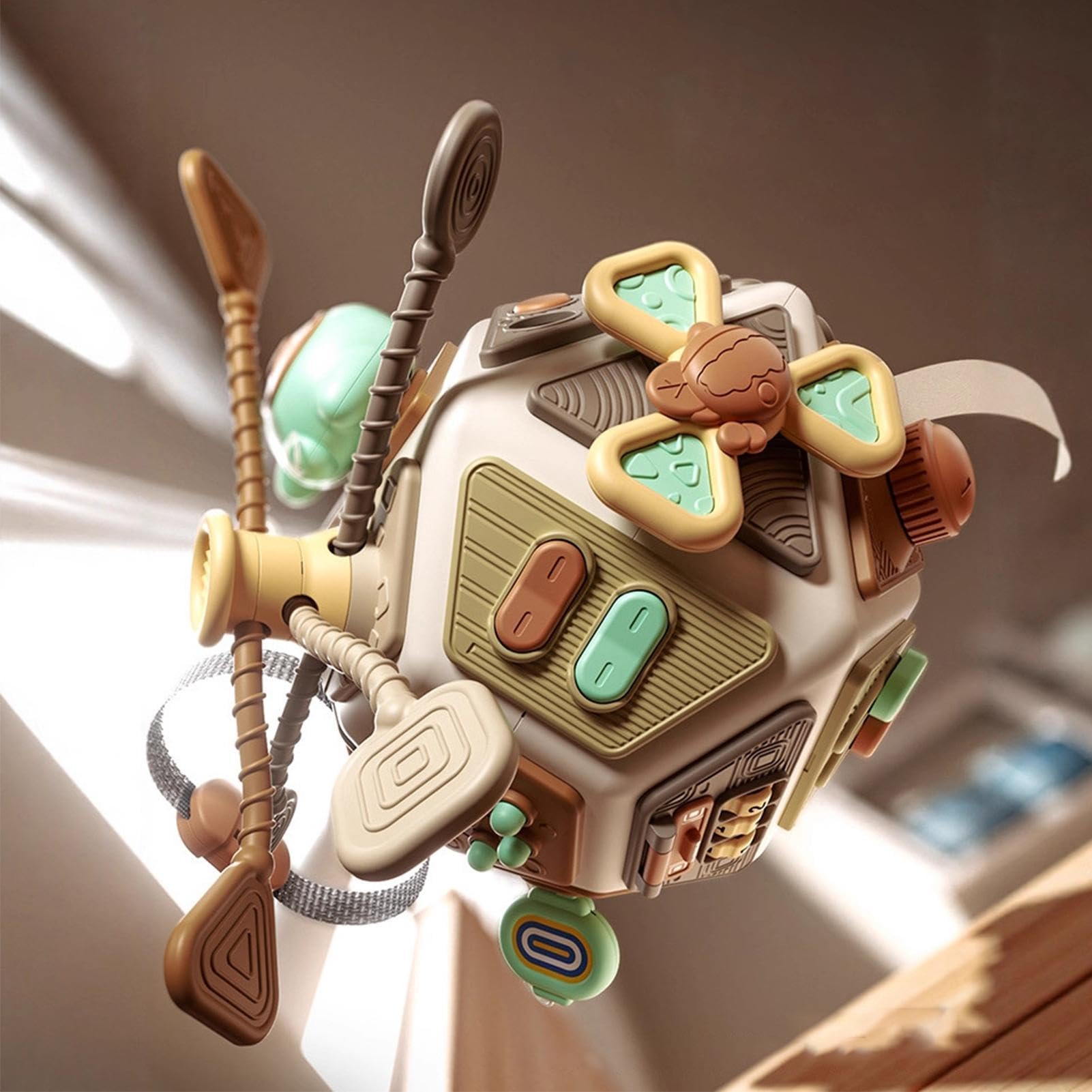 Cubo occupato per bambini, attività genitore-bambino, giocattolo | sensoriale per bambini, accessorio di apprendimento sostenibile, dimensioni 12 x 12 cm, per seggiolino auto, aereo, viaggi, a