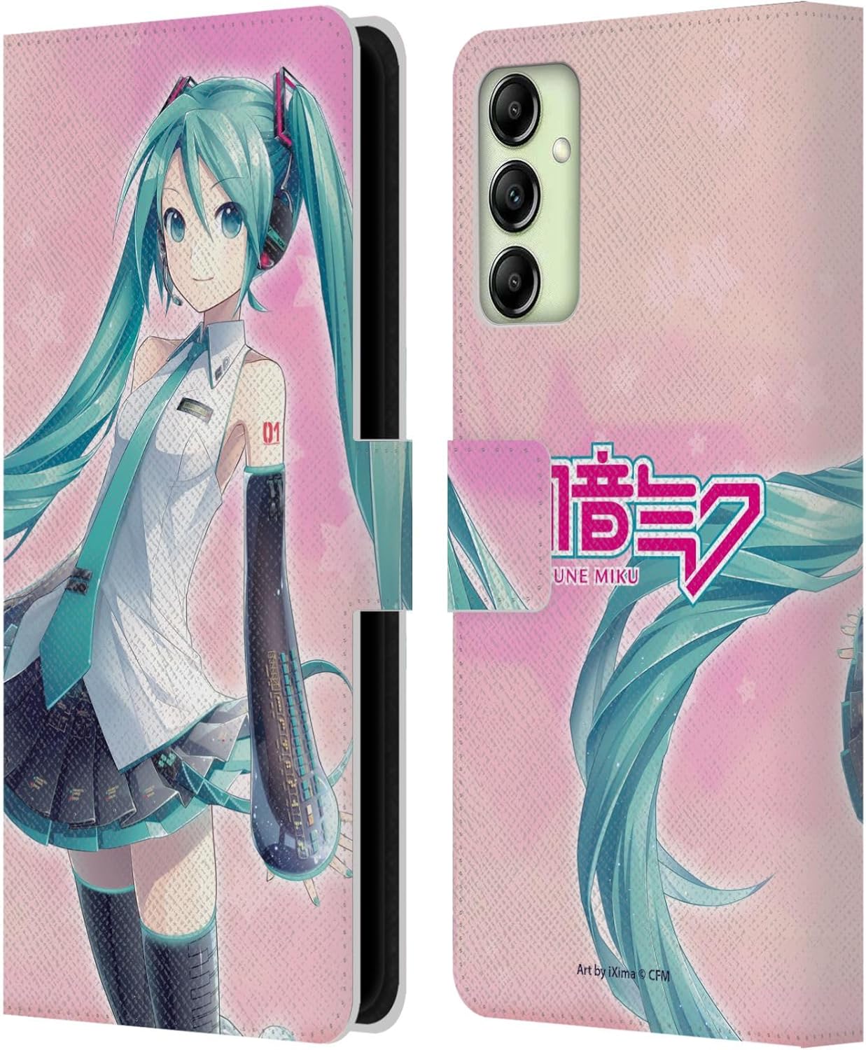 Head Case Designs Officially Licensed Hatsune Miku Cute Graphics Leather Wallet Case Compatible with Samsung Galaxy A14 5G