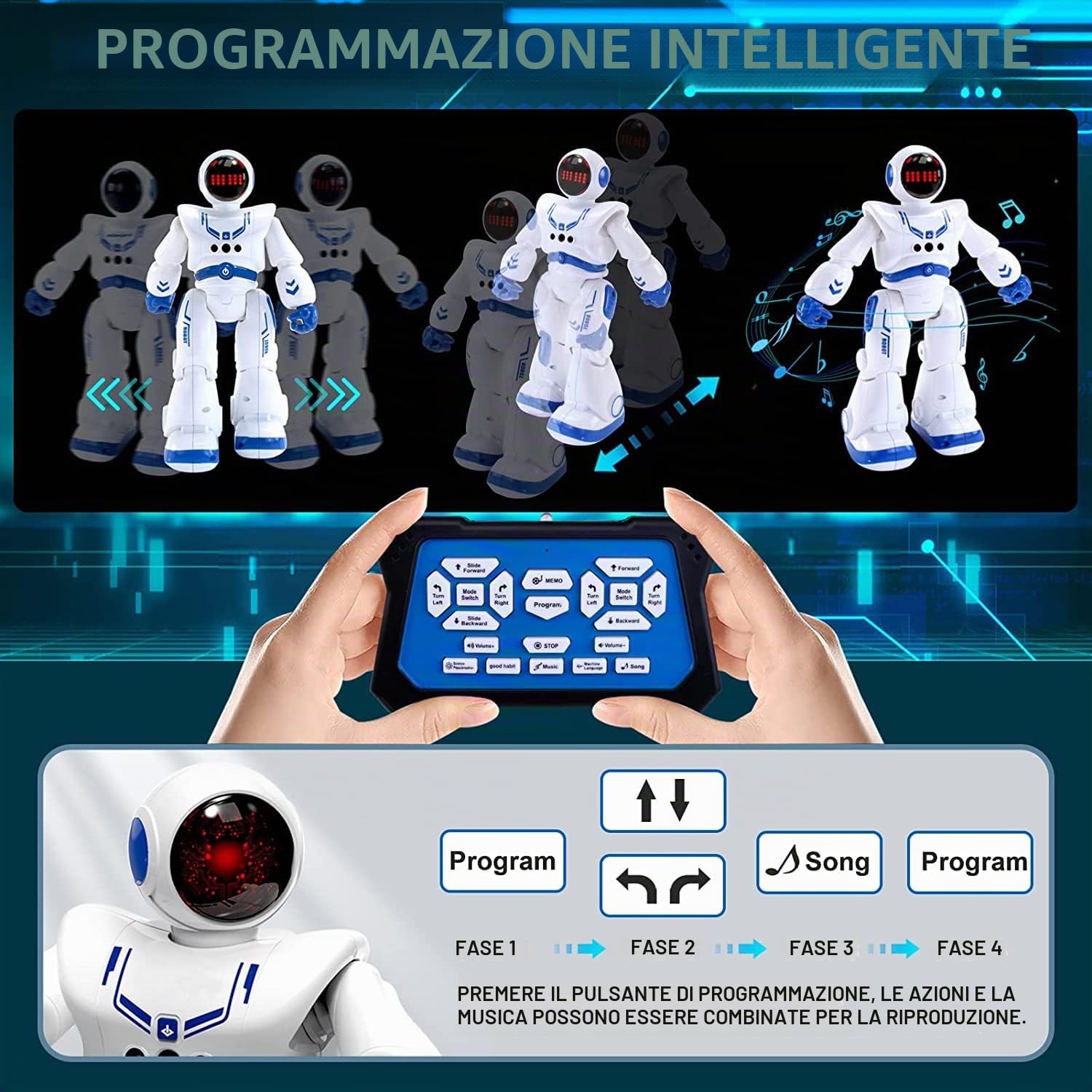 Robot Giocattolo per Bambini 4 5 6 7 8 9 Anni Robot Intelligente Telecomandati Gesture Sensing RC Roboter Giocattoli con Cantando/Balla,Perfet Regalo Giocattoli di Compleanno di Natale per Bambini