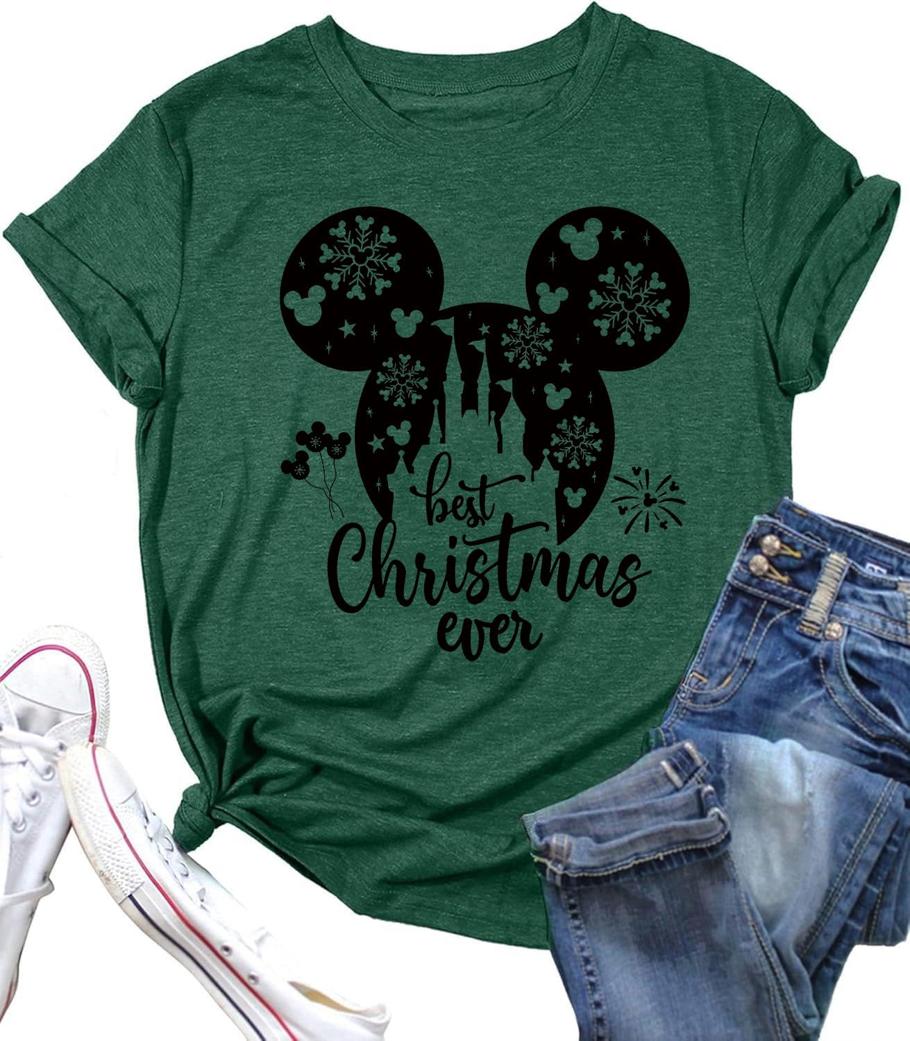 Christmas Shirts Womens Merry Christmas Shirt Lights Castle Graphic Tshirt Funny Xmas Holiday Vacation Tee Tops