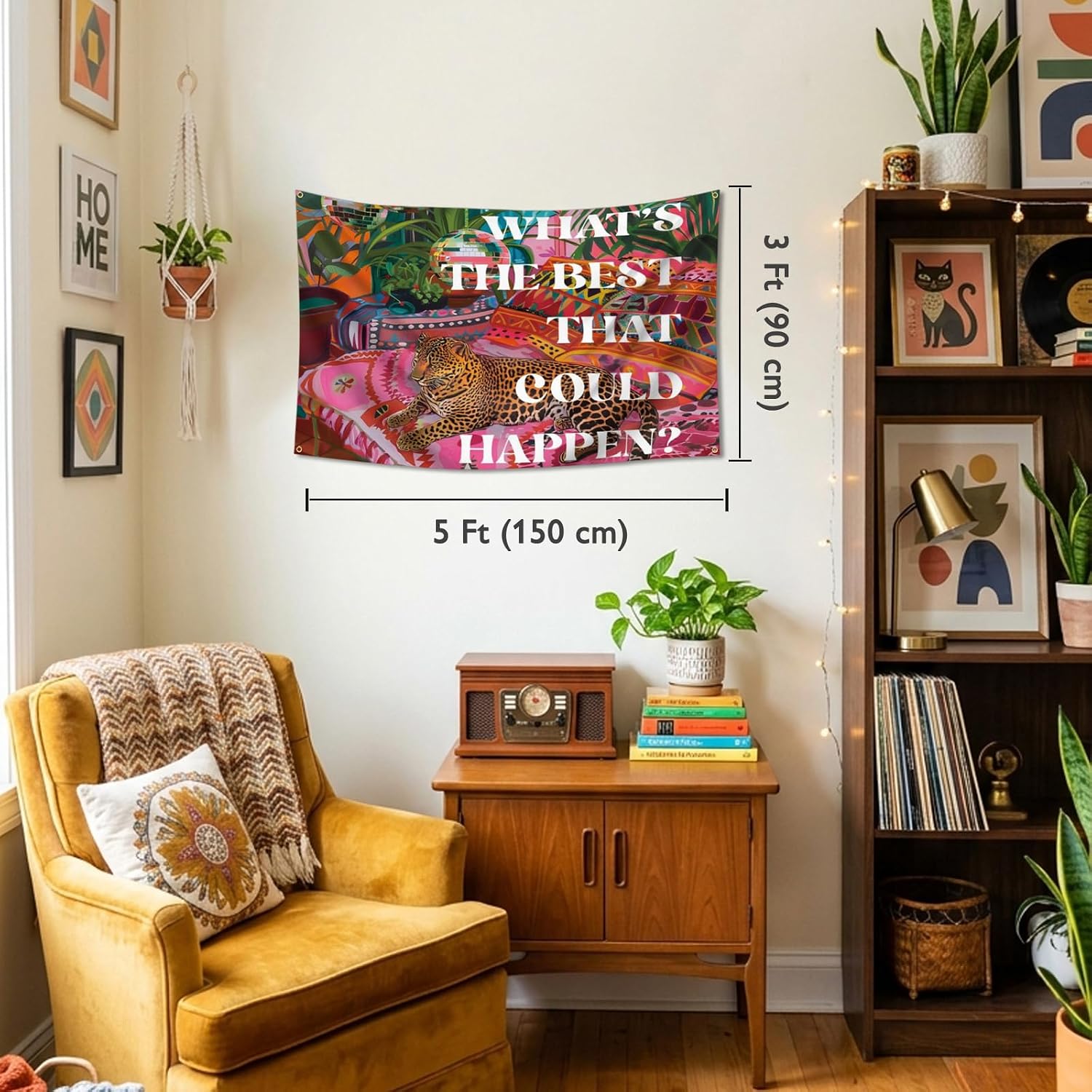 Preppy Leopard Disco What's The Best That Could Happen Wall Tapestry 3x5 Ft image 3