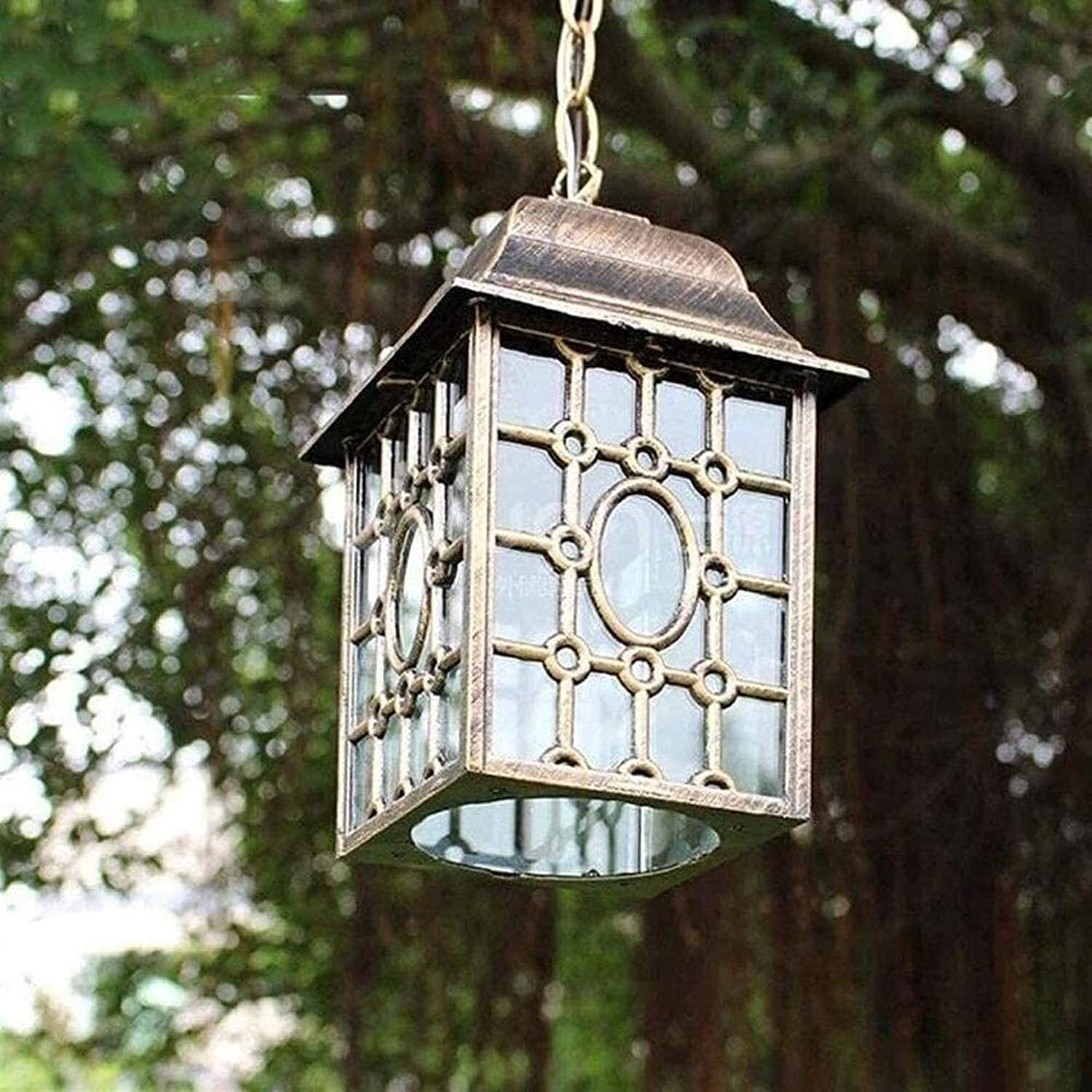 LNPTAL Japanese Style Outdoor Pendant Light – Black Exterior Hanging Lantern With Frosted Glass, Adjustable Chain For Porch & Patio