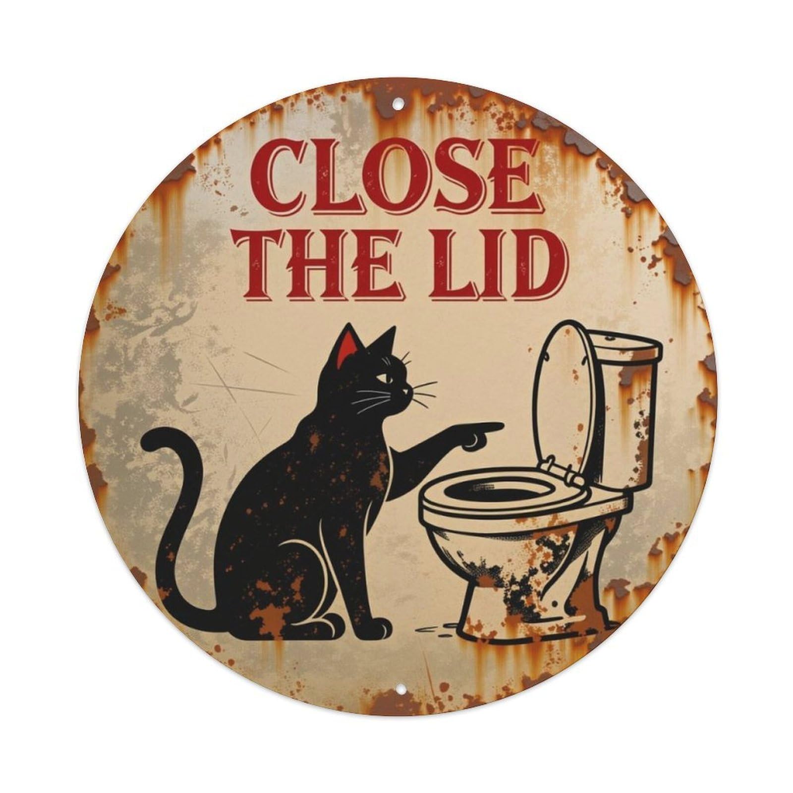 Vintage Rustic Black Cat Close The Toilet Lid Bathroom Tin Sign Vintage Aluminium Metal Sign, Retro Wall Decor for Home, Bar, Garage & Farmhouse 20x20cm