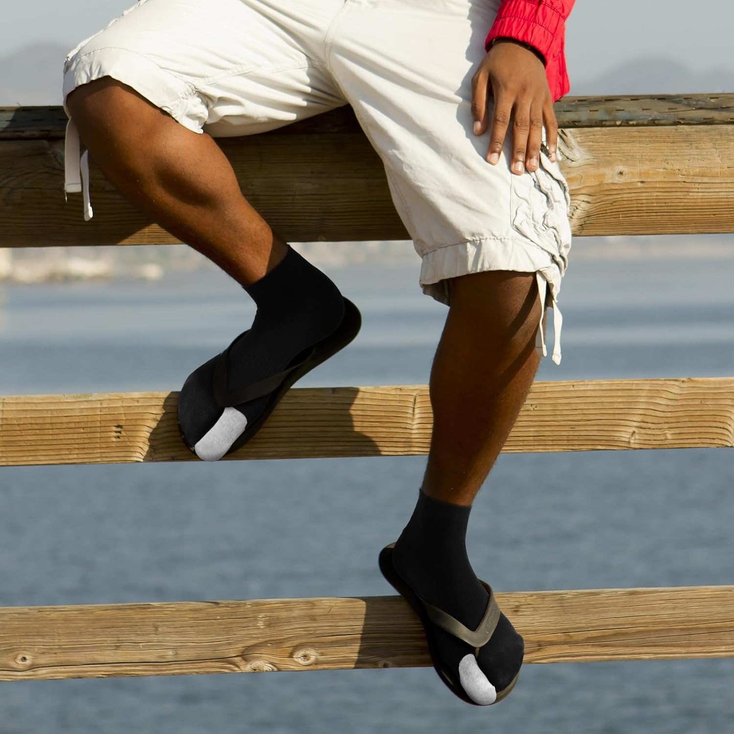 Fourluoo 6 Pcs Men's Cotton Split Toe Socks Breathable Moisture Tabi Socks for Japanese Sandals Wear Us 6-11
