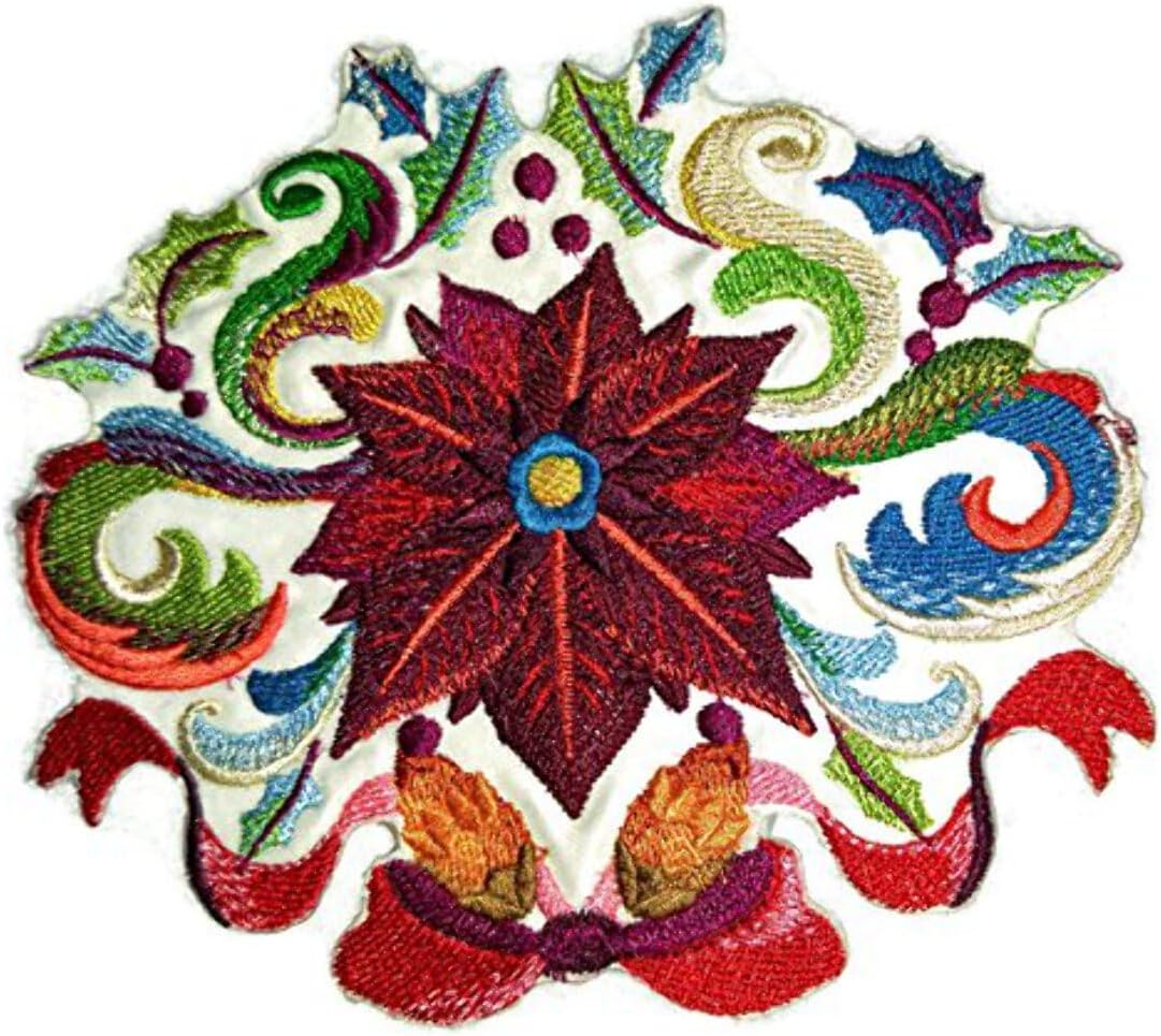 Spring into Christmas [Poinsettia] Embroidered Iron on/Sew Patch [6.87" *4.81"] [Made in USA]