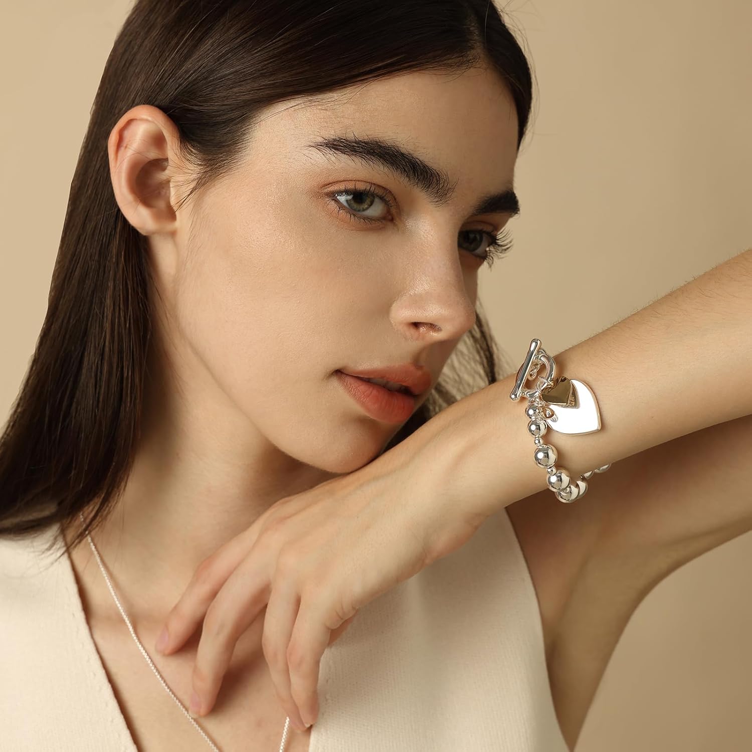 COBI Two Tone Bracelets for Women, 18K Gold & Sterling Silver Plated Bead Bracelet, Link & Tube Designs, Chunky Adjustable Bangles, Trendy Fashion Jewelry Gift - Image 7