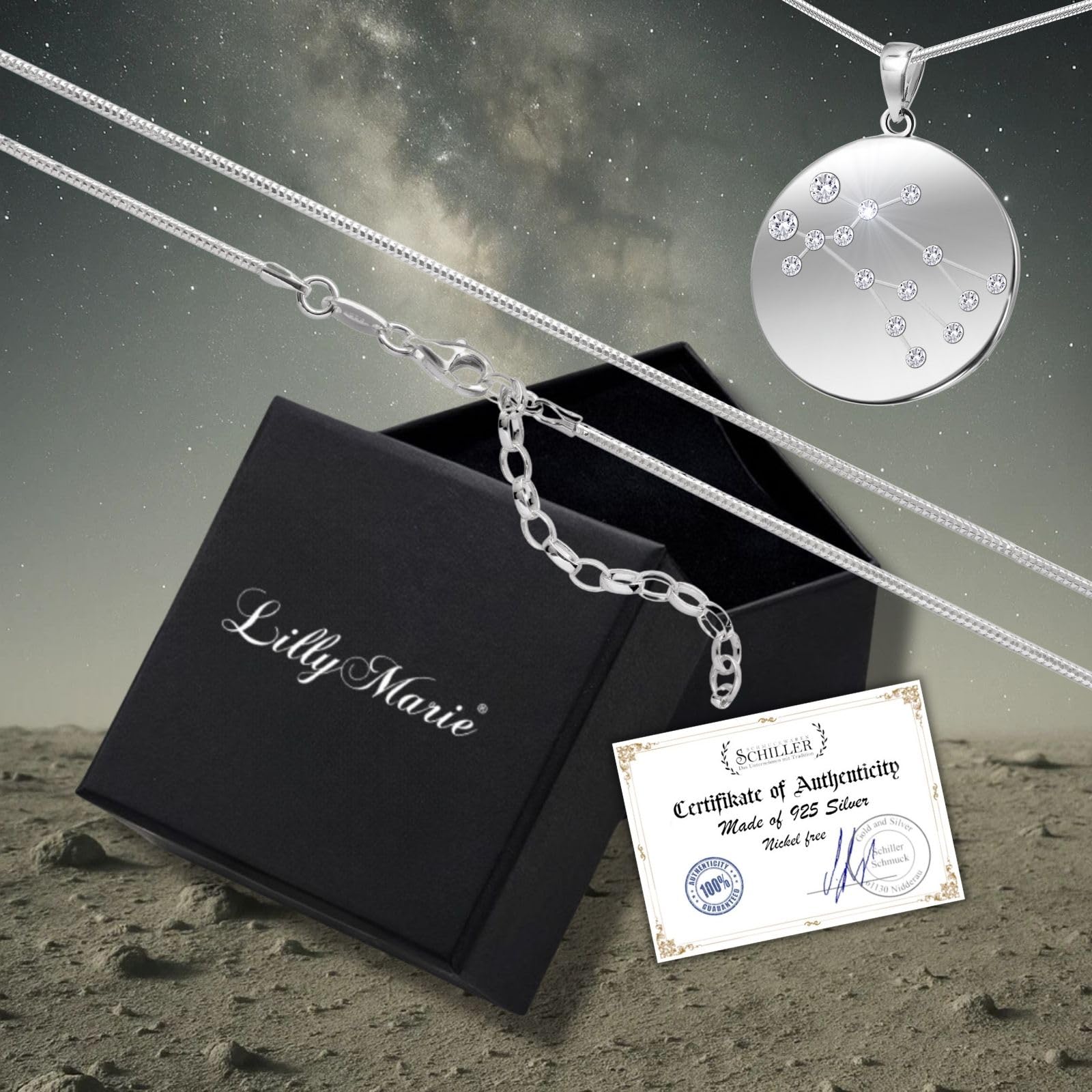 Collana Raffinata Con Ciondolo Segno Zodiacale Gemelli In Argento Sterling