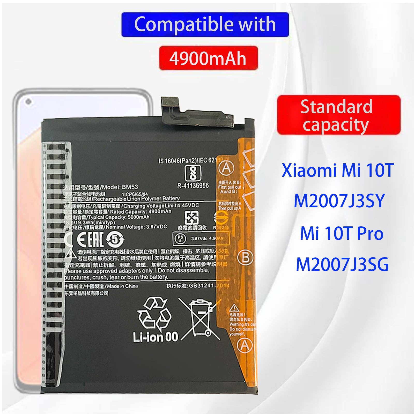 Kit Réparation Batterie Batterie BM53 Pour Xiaomi 10T/Mi 10T Pro