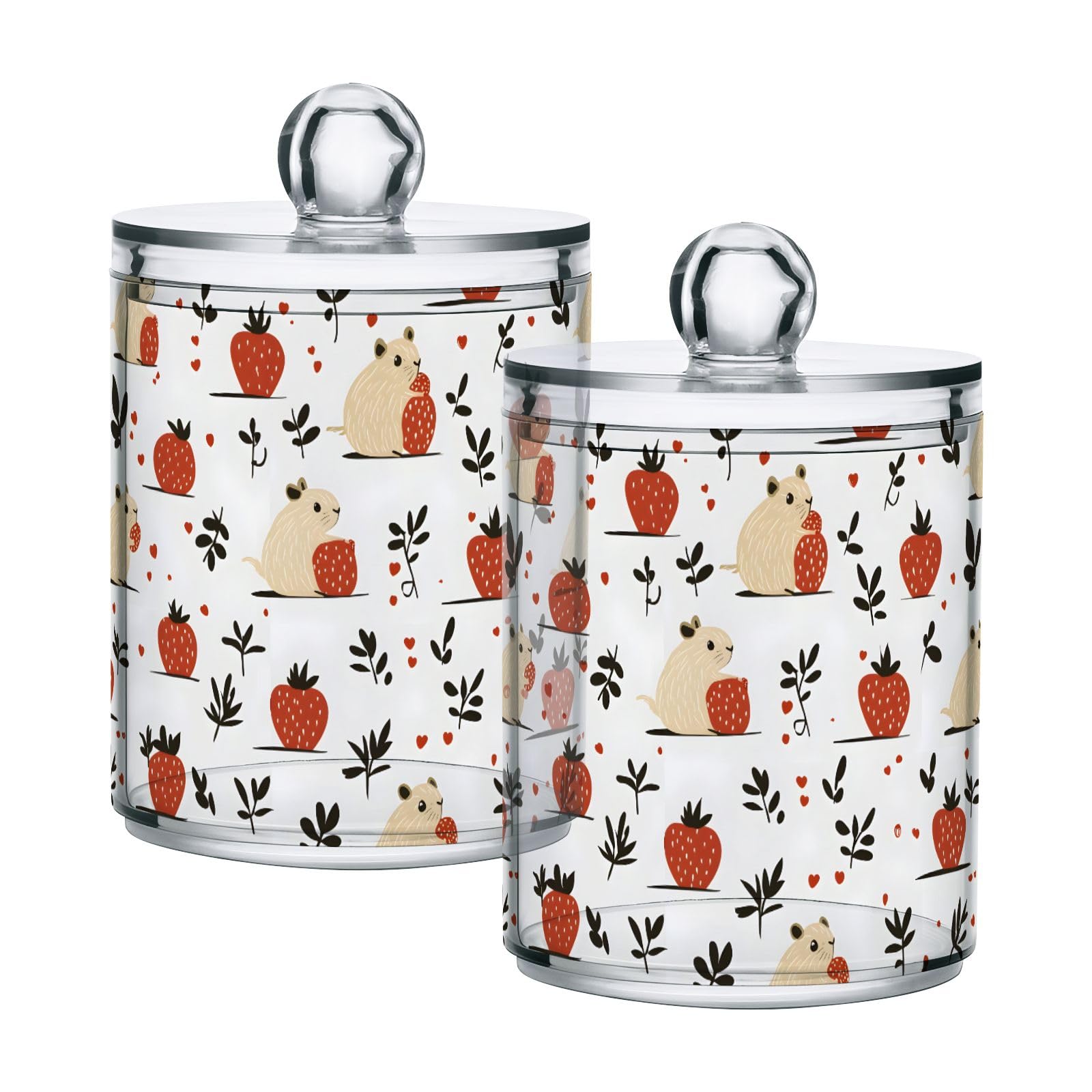 Qtip Holder with Lid Set 10oz Clear Glass Canister Apothecary Jars Bathroom Organizers Storage Accessories Vanity Containers Mouse