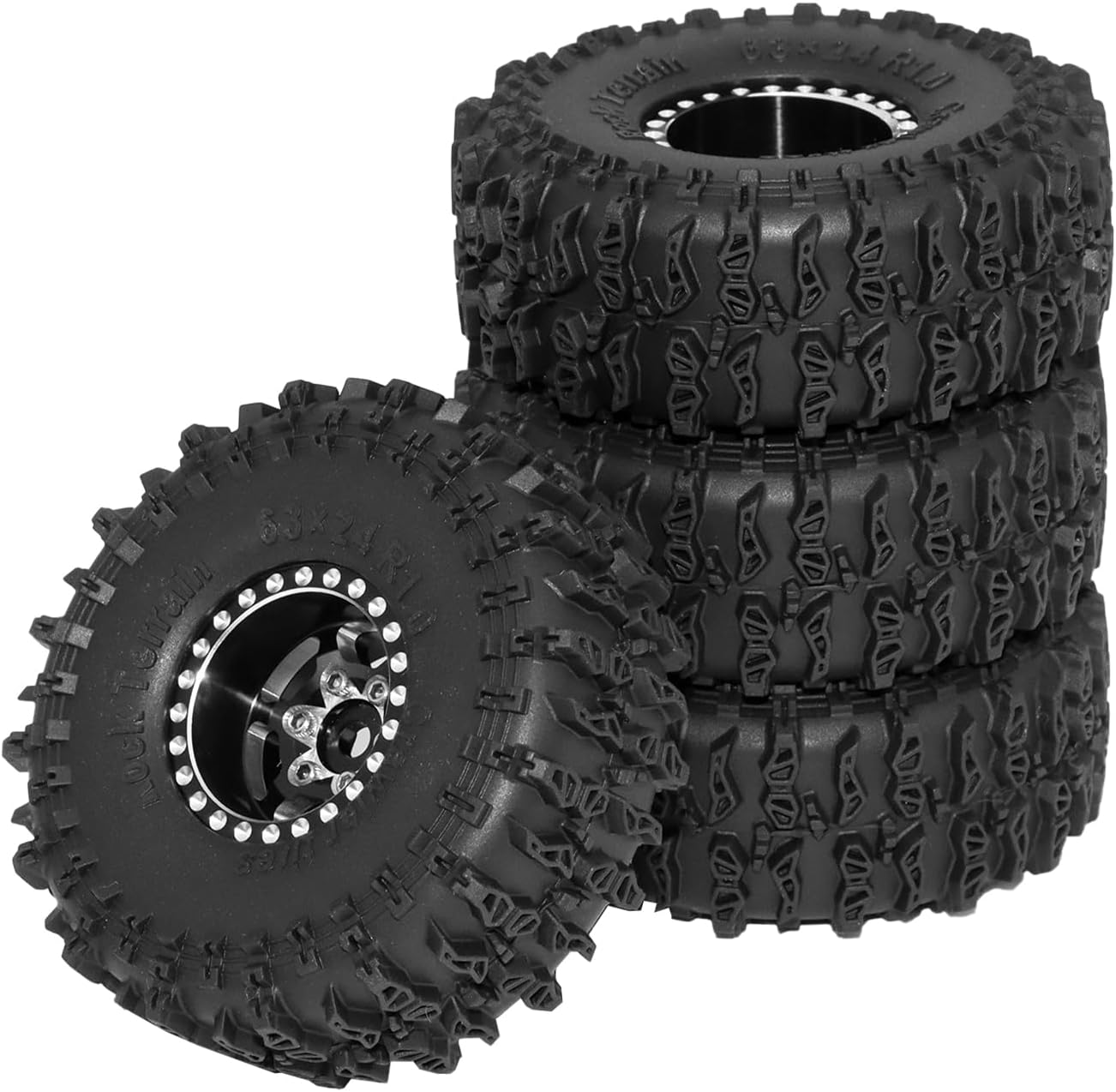 1.0 Beadlock Wheel Set Aluminum Rim Rubber Tires for RC 1/24 SCX24 FCX24 1/18 TRX4M HobbPlus CR18 Crawlers Upgrade Parts (Style 4)
