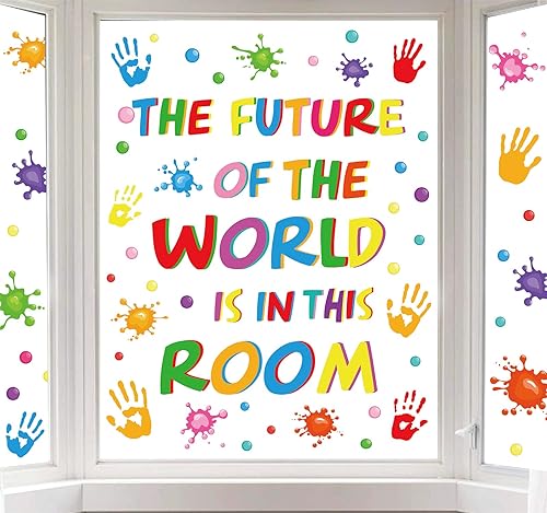 AnyDesign 113 calcomanías inspiradoras para ventana, impresiones coloridas de manos para el regreso a la escuela, refranes positivos, calcomanías