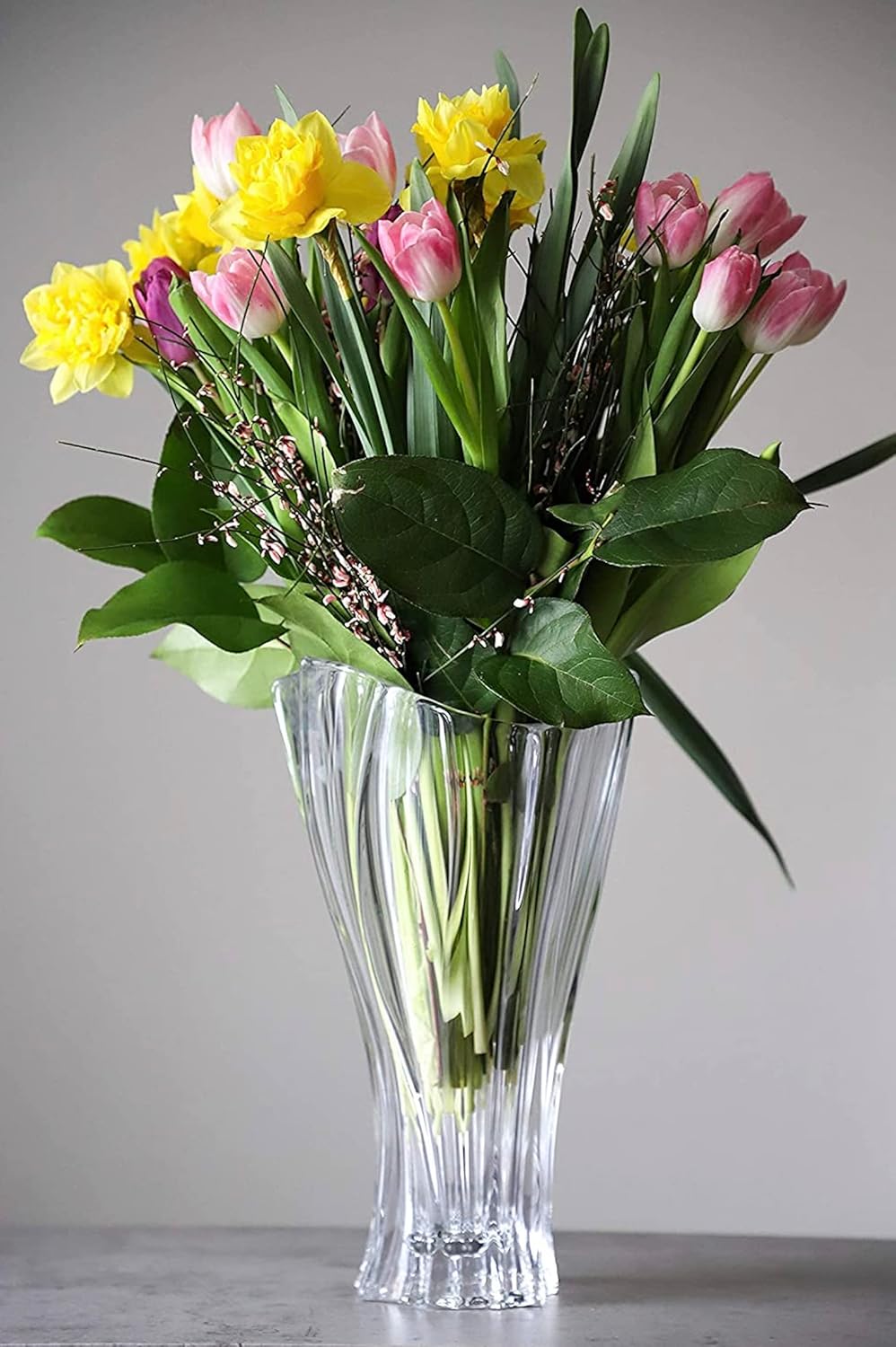 Czech Bohemian Crystal Glass Vase 12"-H Clear Plantica Vintage European Design Classic Elegant Centerpiece Flower Vase Home Decor Wedding Birthday Housewarming Anniversary