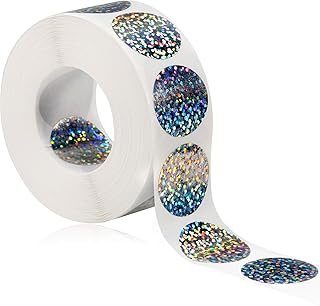 Leinuosen 1000 Pieces Scratch Offs Sticker DIY Holographic Circle Stickers Round Silver Hologram Glitter Labels Make Your Own Scratch Card Gift for Office Party Games,1 x 1 Inch Circle