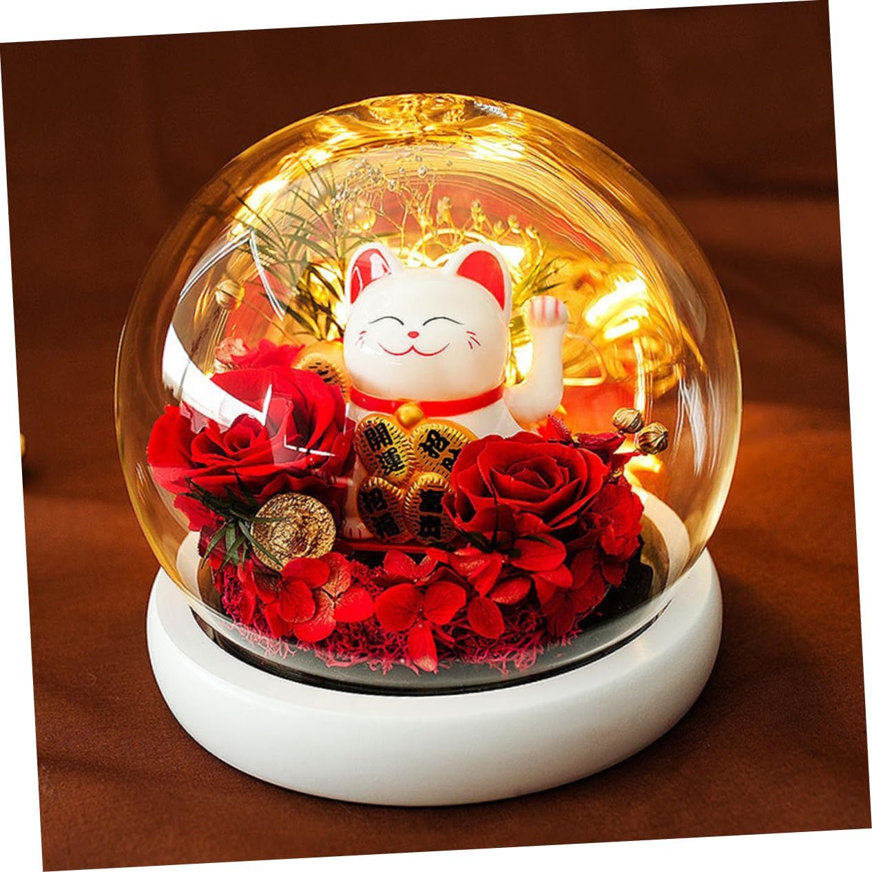 Cabilock 1pc Immortal Glass Dome Preserved Rose and Cat Figurine Creative Christmas Box Romantic Home Adornment for Valentine Day and Anniversaries