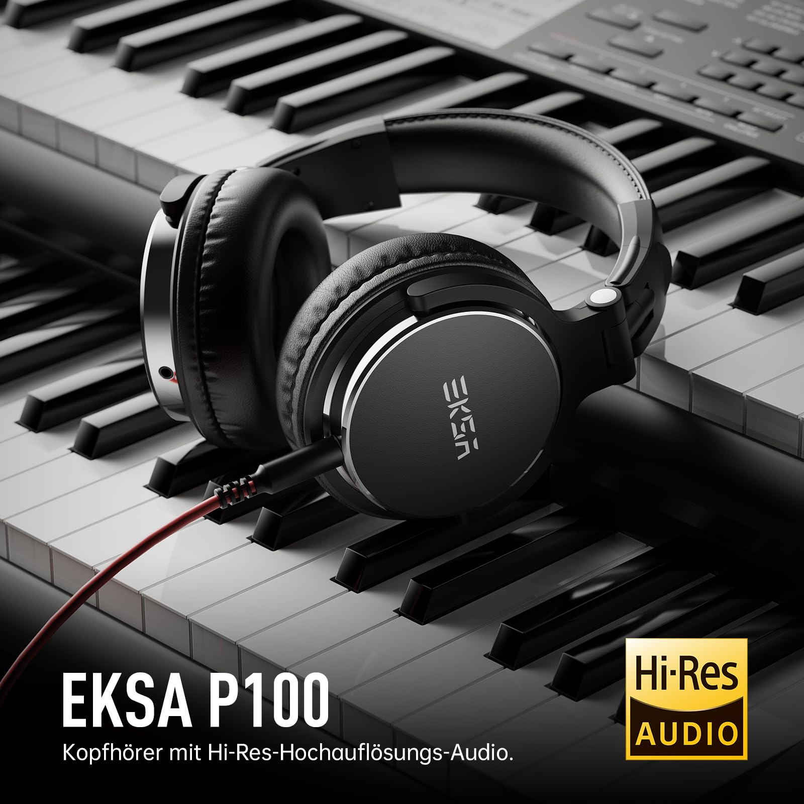 EKSA P100 Kopfhörer mit Kabel, Studio Monitor Kopfhörer mit Stereo-Sound, Hi-Res DJ Kopfhörer 6,35mm & 3,5mm Klinke, Kabelkopfhörer für Computer, Studio, Aufnahme, Mischpult, Gitarre, MP3/4