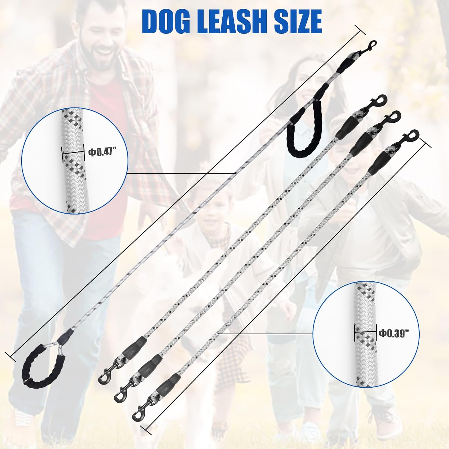 卓越した360 絡み防止&引っ張り防止犬用リード - 4つのハンドル&反射材で安全性と利便性 - 小型犬、中型犬(グレー、4ウェイ)