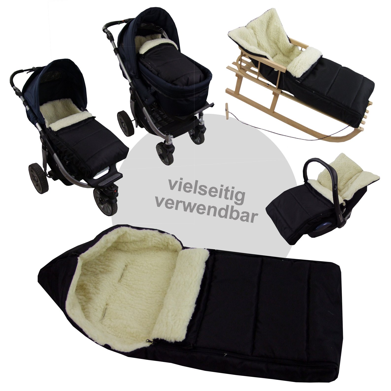 BAMBINIWELT uniwersalny zimowy śpiworek (108 cm), nadaje się również do fotelików dziecięcych, wózków dziecięcych, buggy, z wełny UNI (beżowa linia)