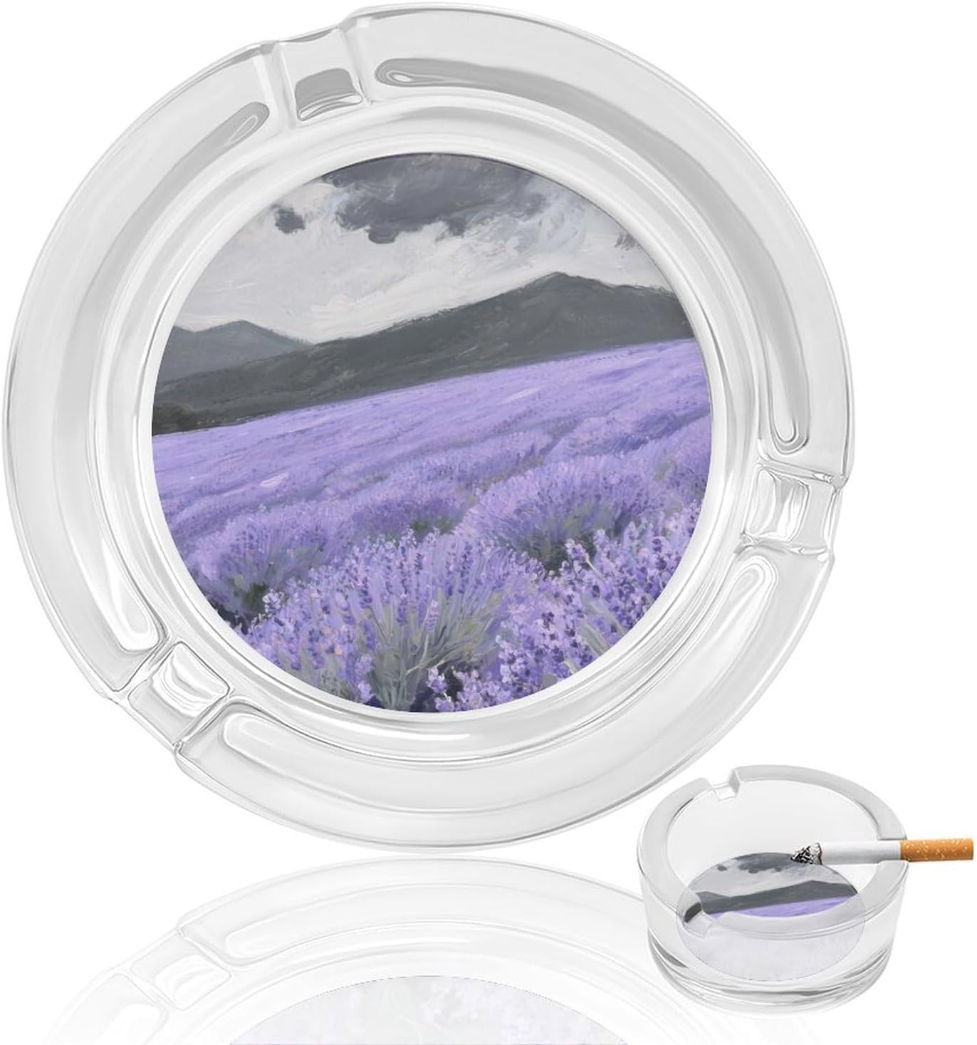Ashtray, Oil Painting Flowersprinted Round Glass Ashtray, Suitable for Home, Office, Indoor And Outdoor Use.