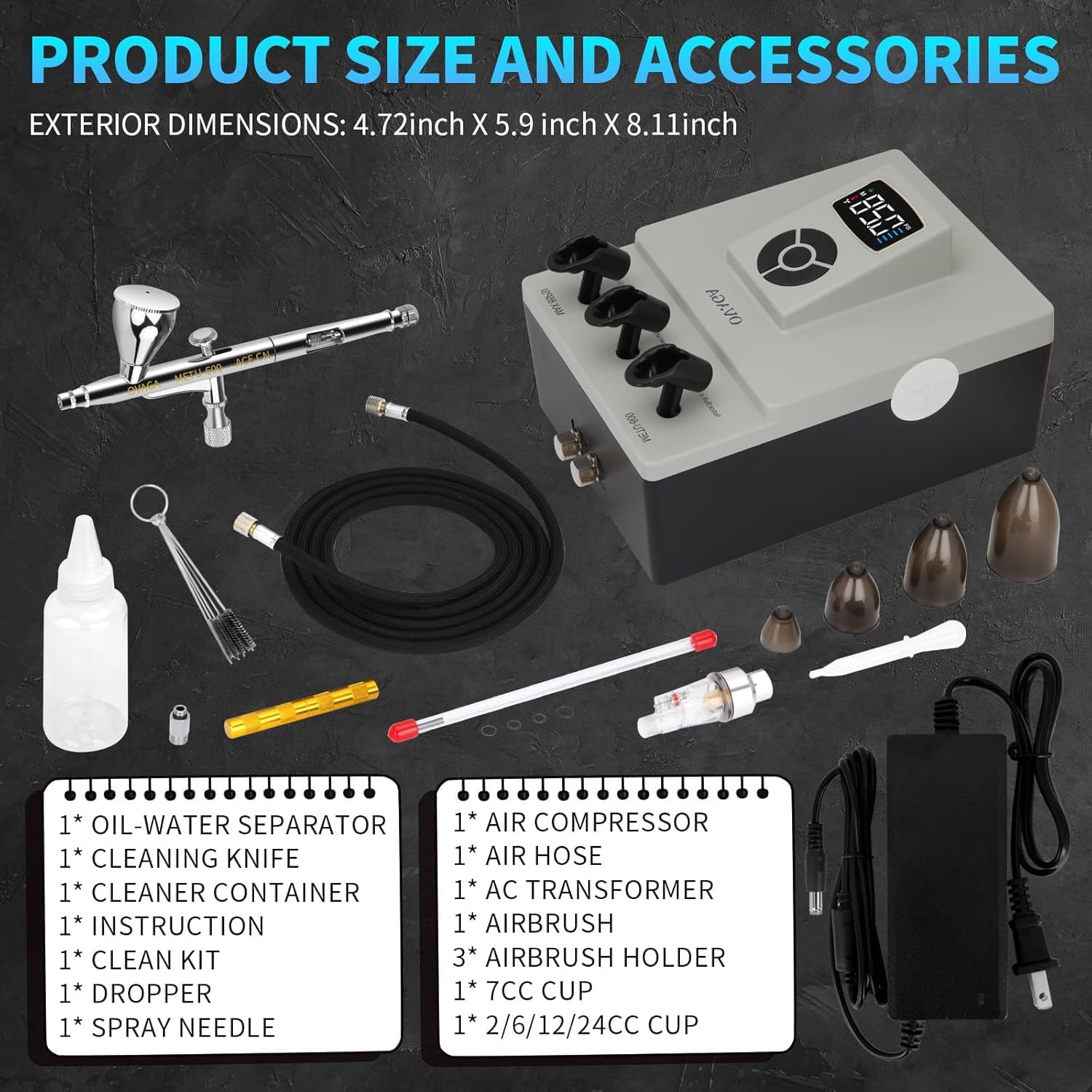 Kit de Sistema de Aerógrafo Profesional Ultra Silencioso de 85 PSI, Juego de Aerógrafo Multifunción de Doble Acción con Compresor para Pintura, Decoración de Pasteles, Maquillaje, Arte