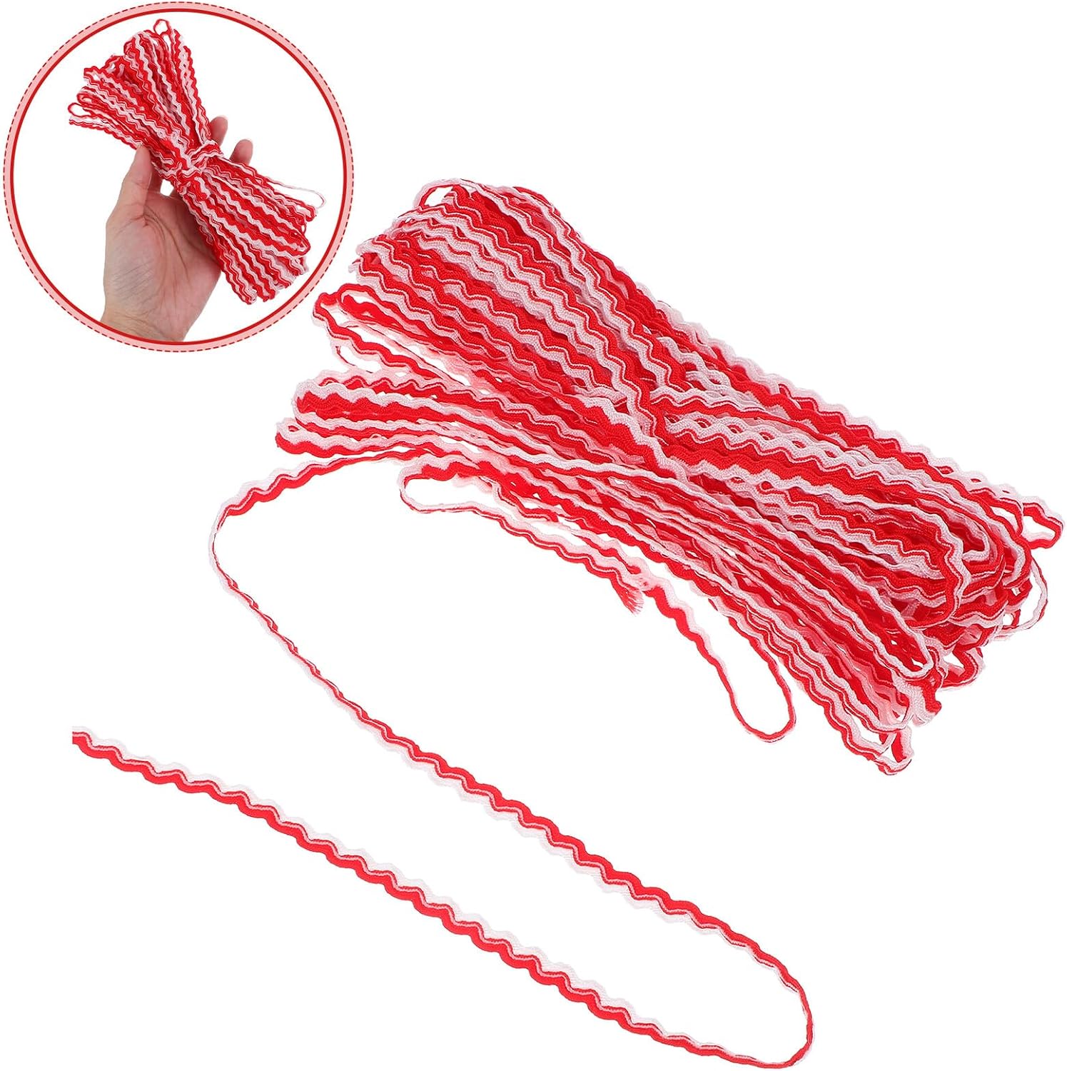 Woven Braided Wave Trim Double-Curve Lace Sewing Ribbon 5mm Wide 16m Roll for Crafts Curtains Garments Upholstery Decorative Embellishments
